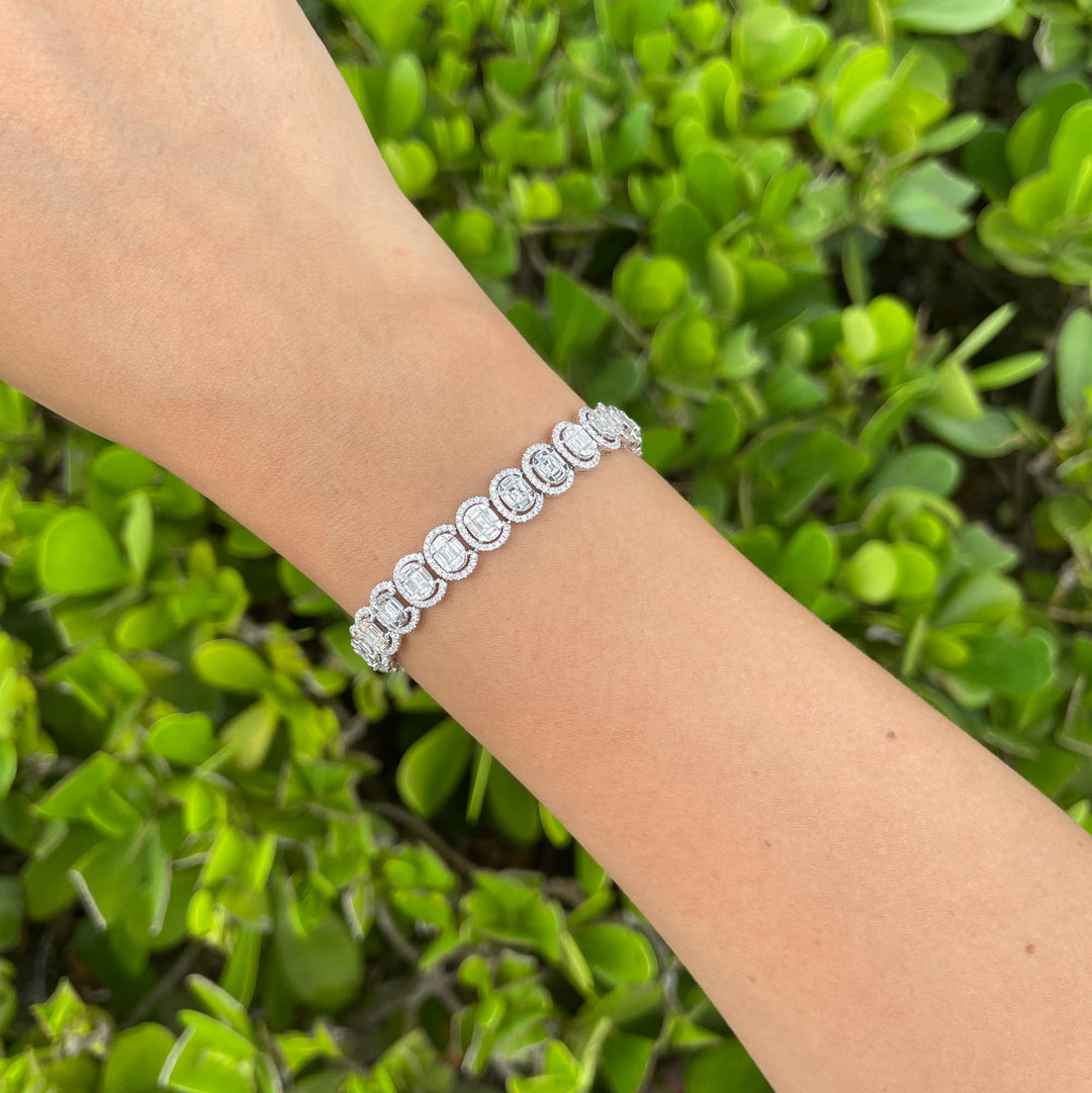 JAY FEDER 18K WHITE GOLD DIAMOND OVAL CLUSTER TENNIS