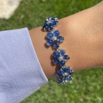 JAY FEDER 18K WHITE GOLD SAPPHIRE DIAMOND FLOWER STATION BRACELET