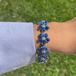 JAY FEDER 18K WHITE GOLD SAPPHIRE DIAMOND FLOWER STATION BRACELET