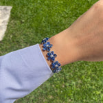 JAY FEDER 18K WHITE GOLD SAPPHIRE DIAMOND FLOWER STATION BRACELET