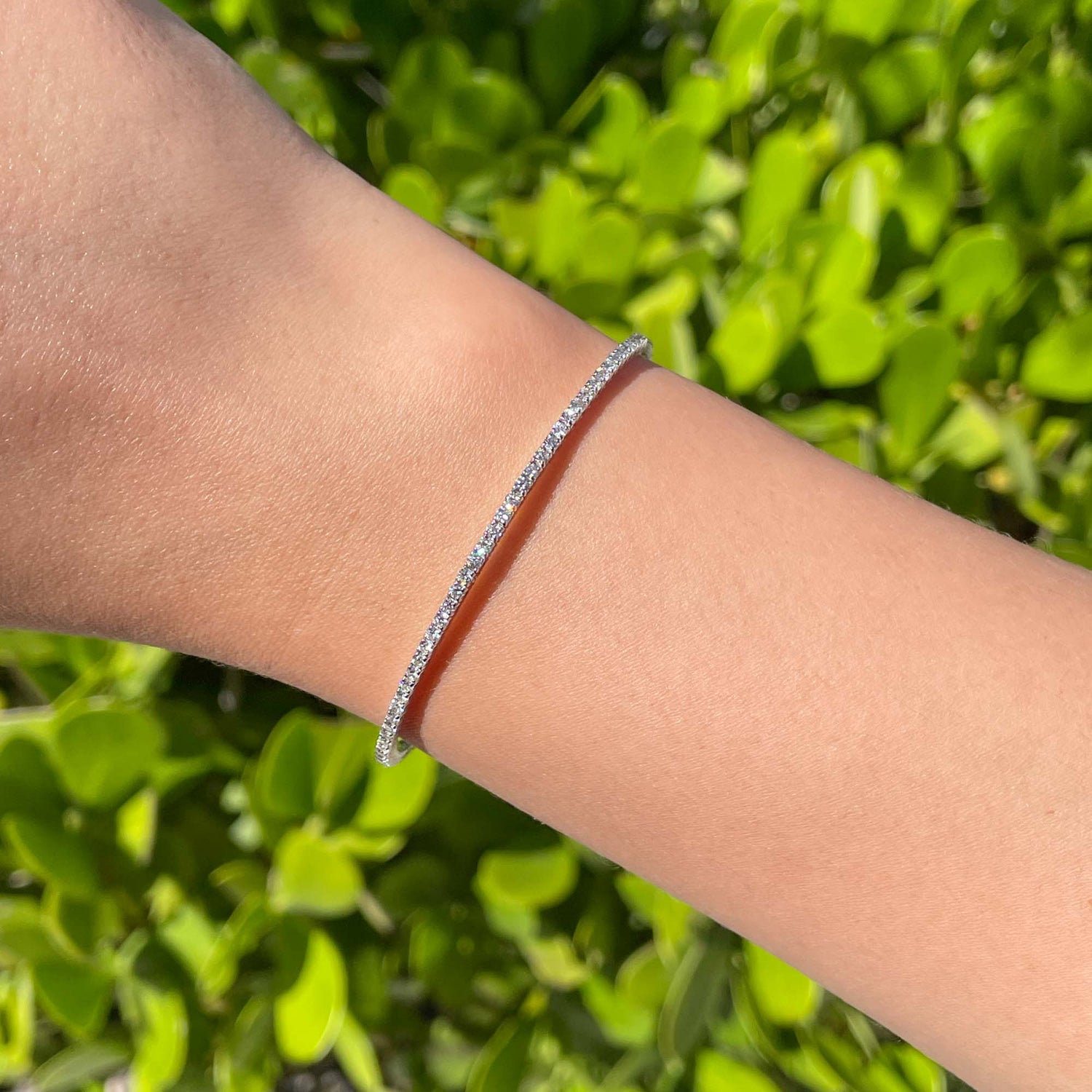 Jay Feder 14k White Gold Diamond Halfway Bangle Tennis Bracelet