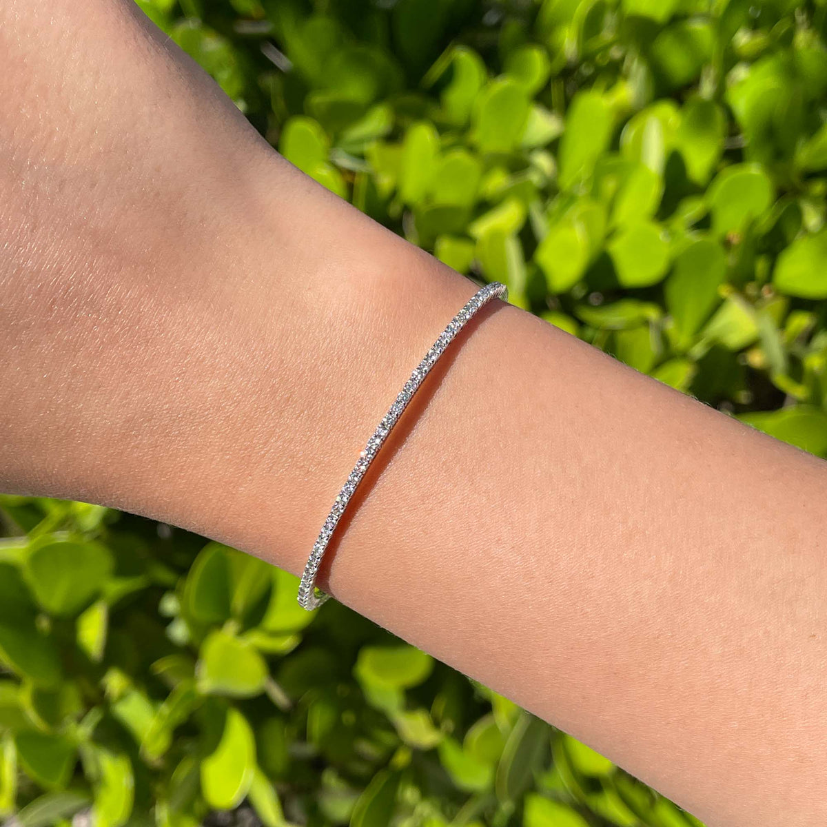 Jay Feder 14k White Gold Diamond Halfway Bangle Tennis Bracelet