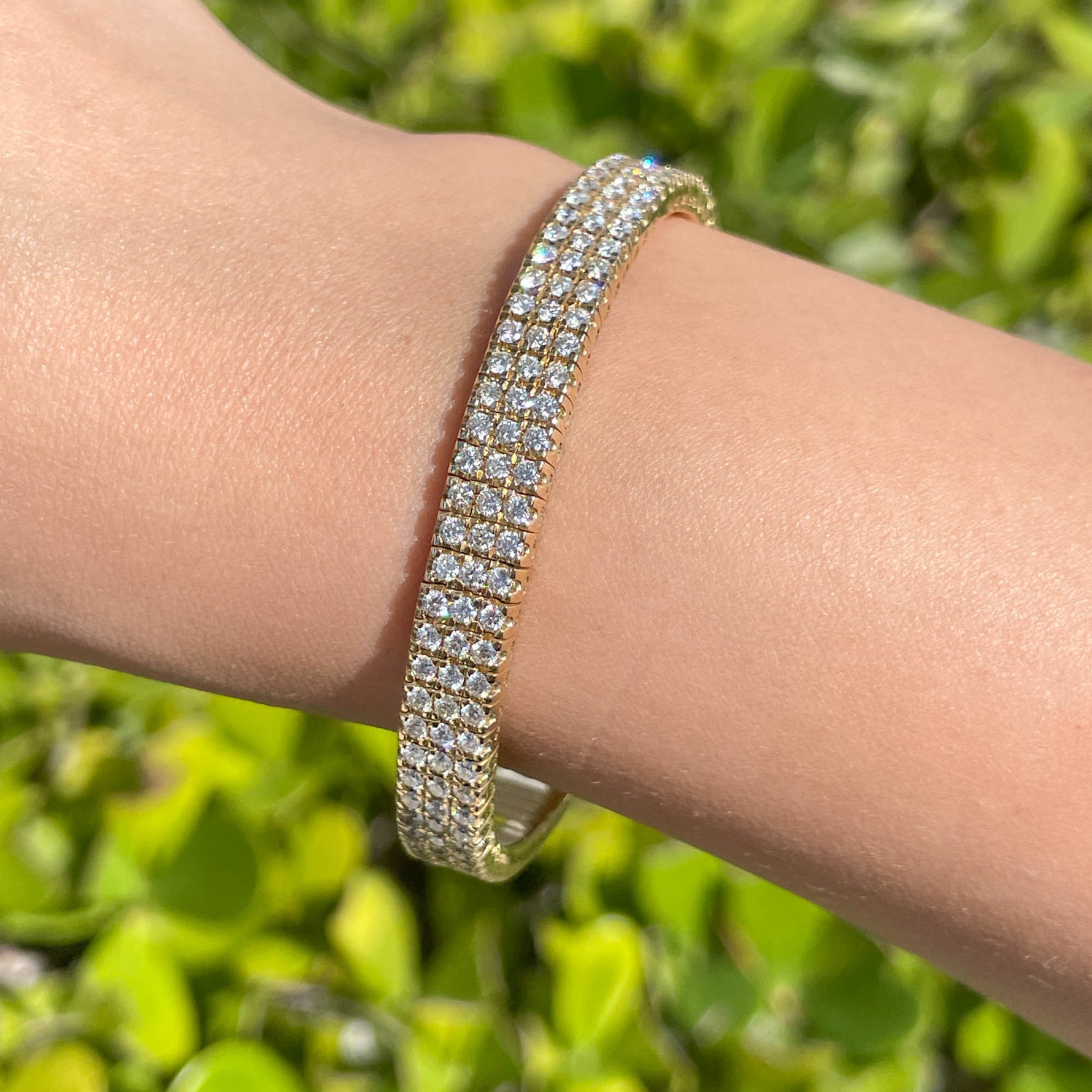 Jay Feder 18k Yellow Gold Diamond 3 Row Stretch Tennis Bangle Bracelet