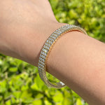 Jay Feder 18k Yellow Gold Diamond 3 Row Stretch Tennis Bangle Bracelet