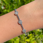 Jay Feder 18k White Gold Diamond 3 Flower Cluster Bangle Bracelet