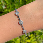 Jay Feder 18k White Gold Diamond 3 Flower Cluster Bangle Bracelet