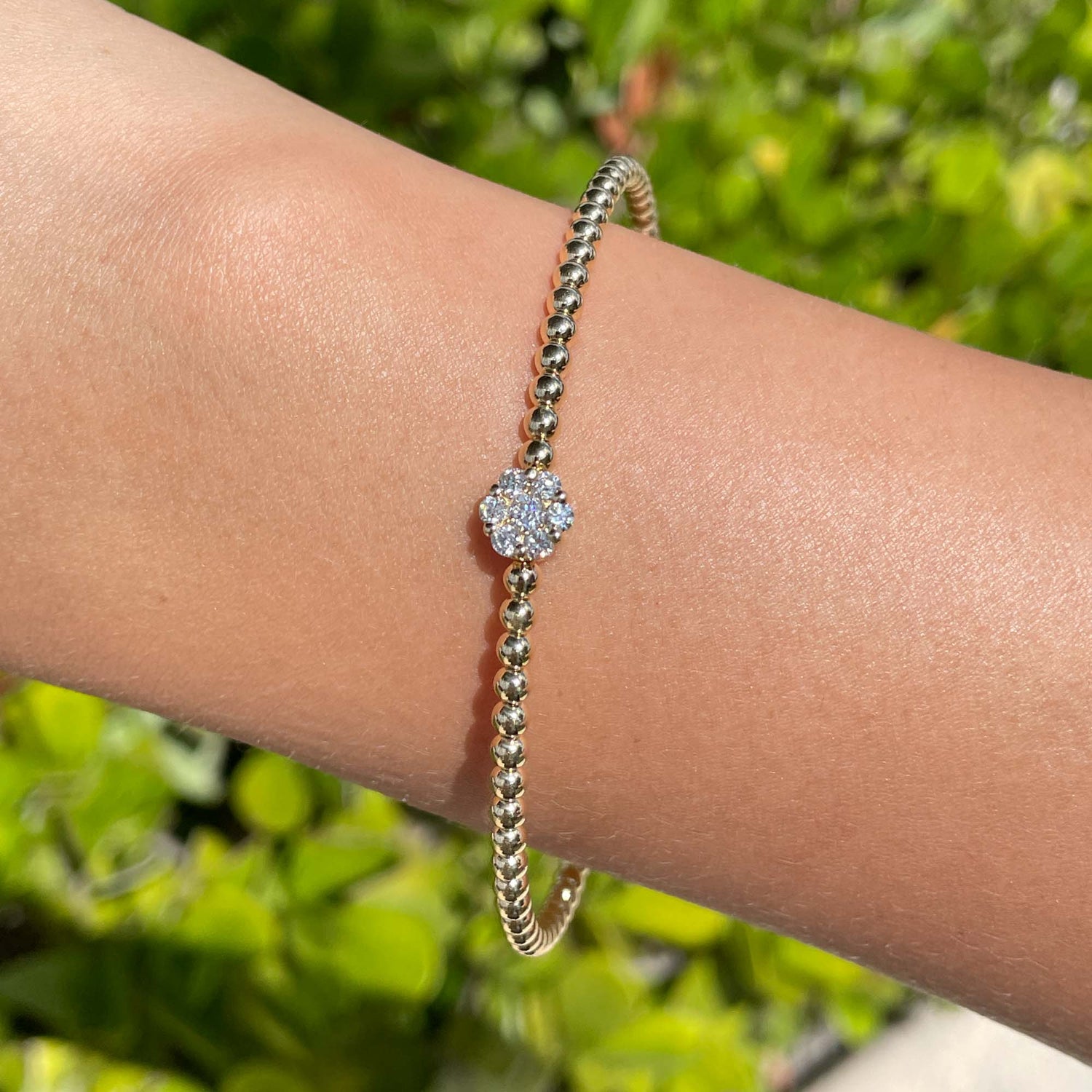 Jay Feder 18k Yellow Gold Diamond Flower Cluster Bangle Bracelet