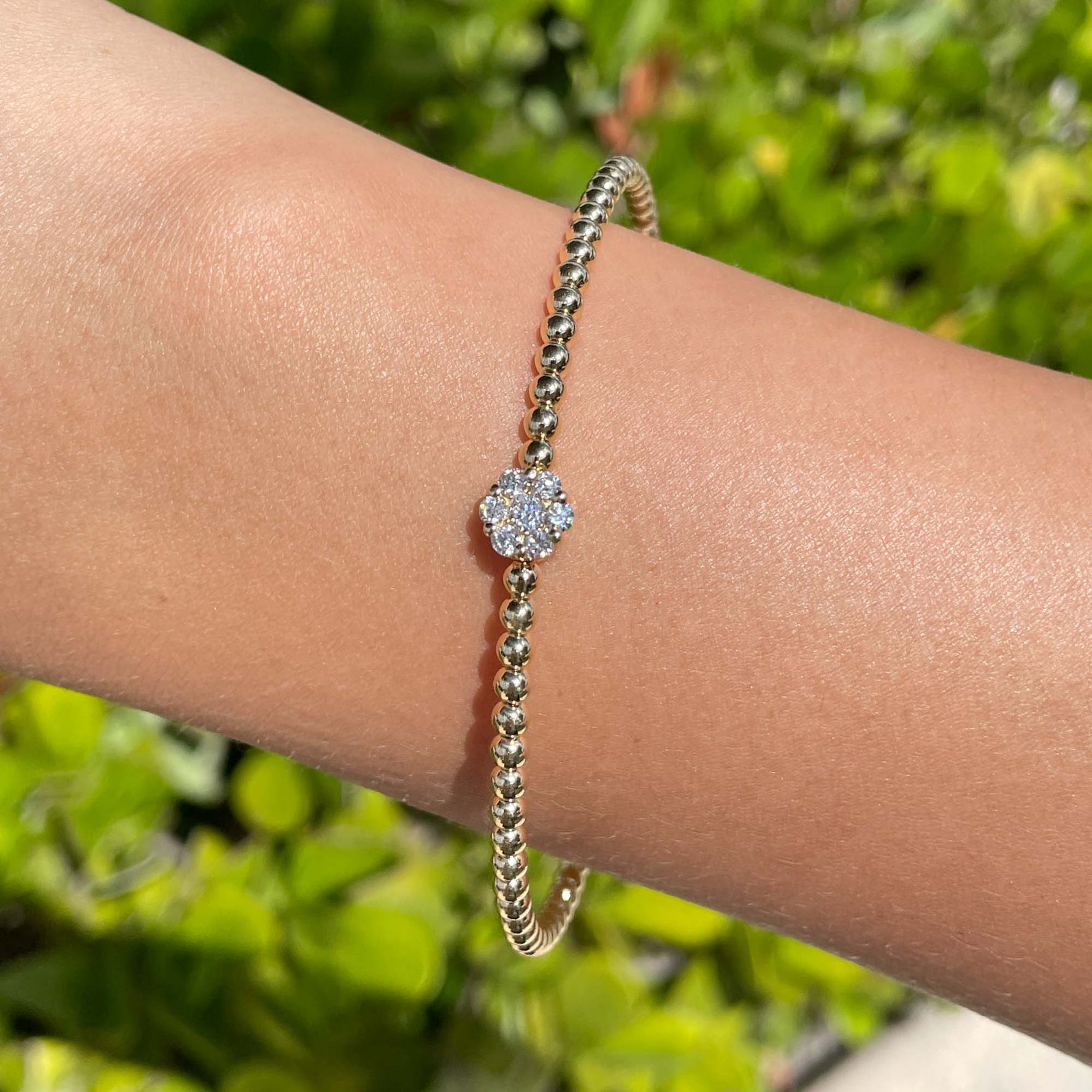 Jay Feder 18k Yellow Gold Diamond Flower Cluster Bangle Bracelet