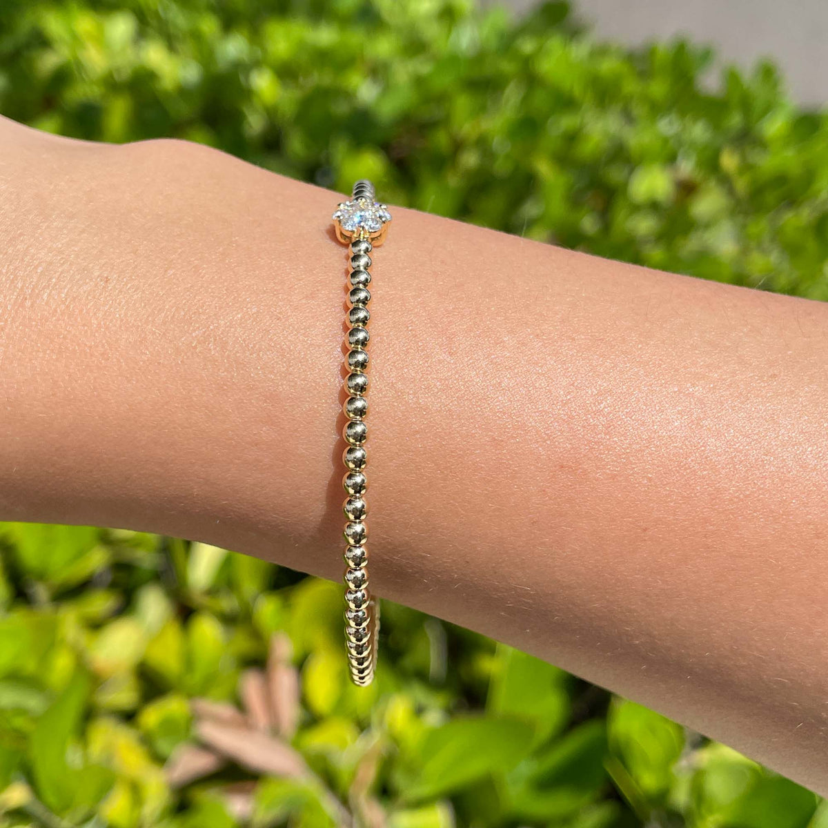 Jay Feder 18k Yellow Gold Diamond Flower Cluster Bangle Bracelet