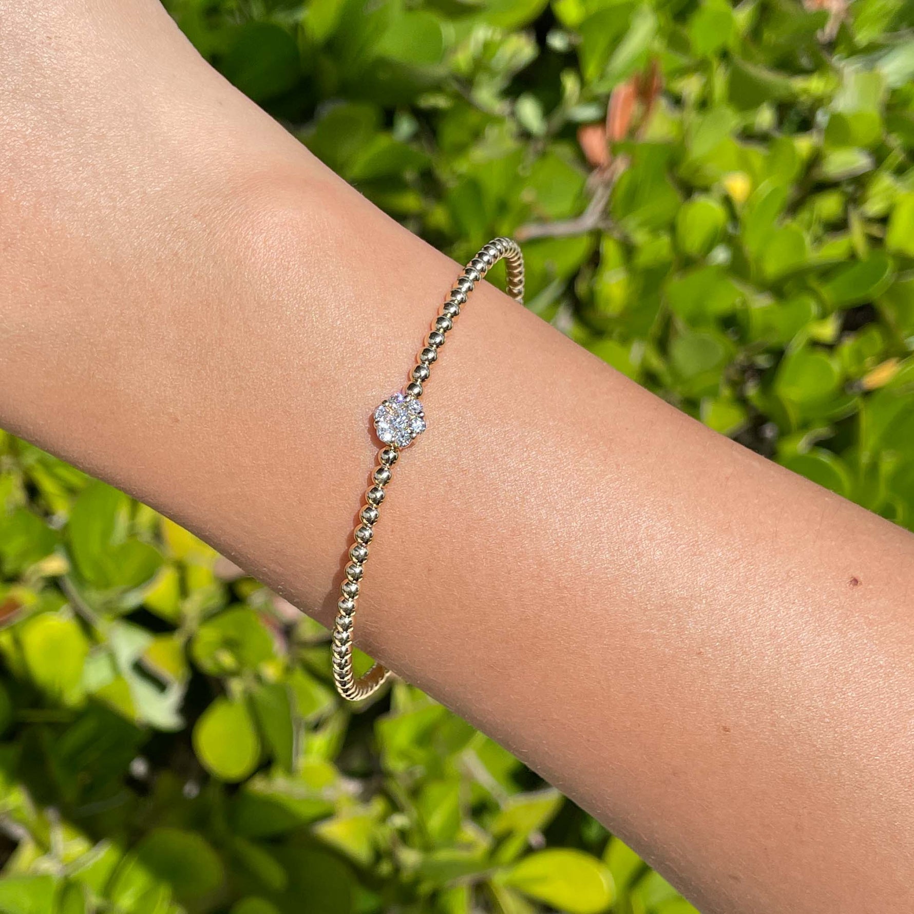 Jay Feder 18k Yellow Gold Diamond Flower Cluster Bangle Bracelet