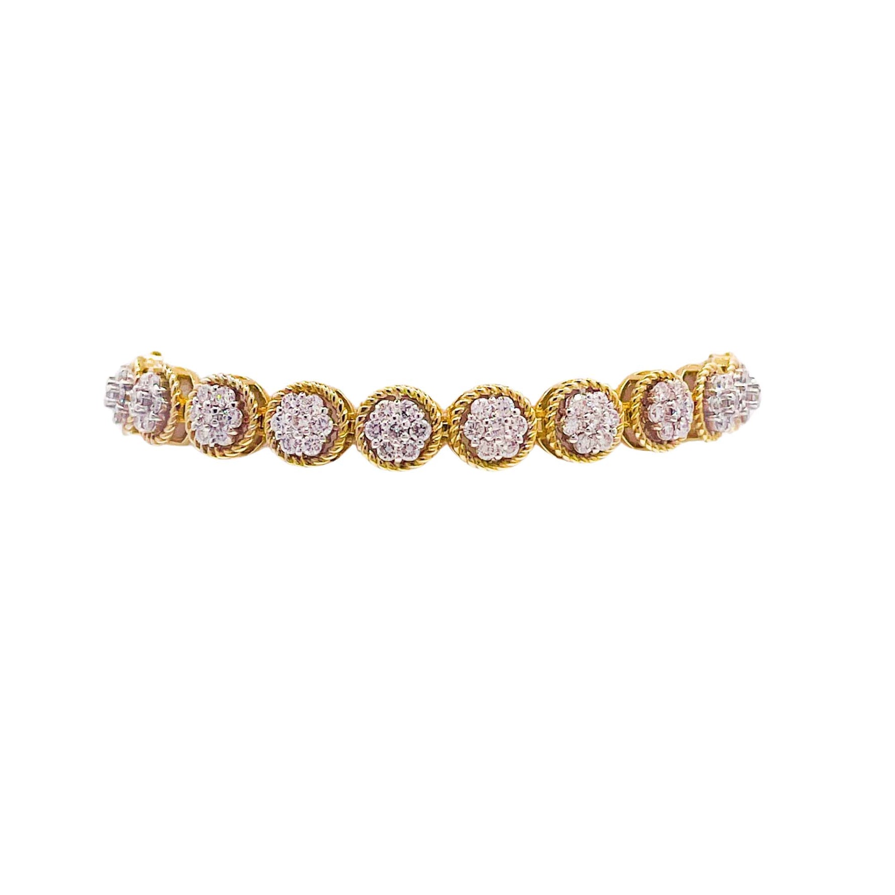 Jay Feder 14k Yellow Gold Round Diamond Cluster Tennis Bracelet