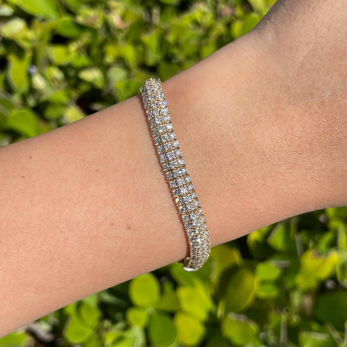 Jay Feder 14k Yellow Gold Diamond 3 Row Tennis Bracelet