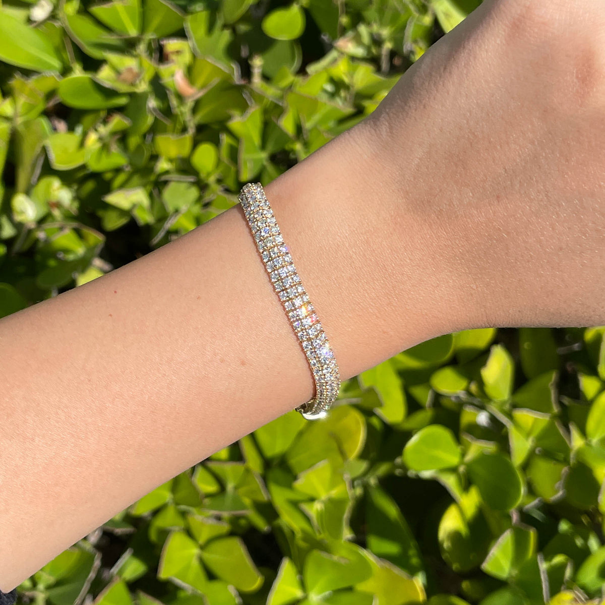 Jay Feder 14k Yellow Gold Diamond 3 Row Tennis Bracelet