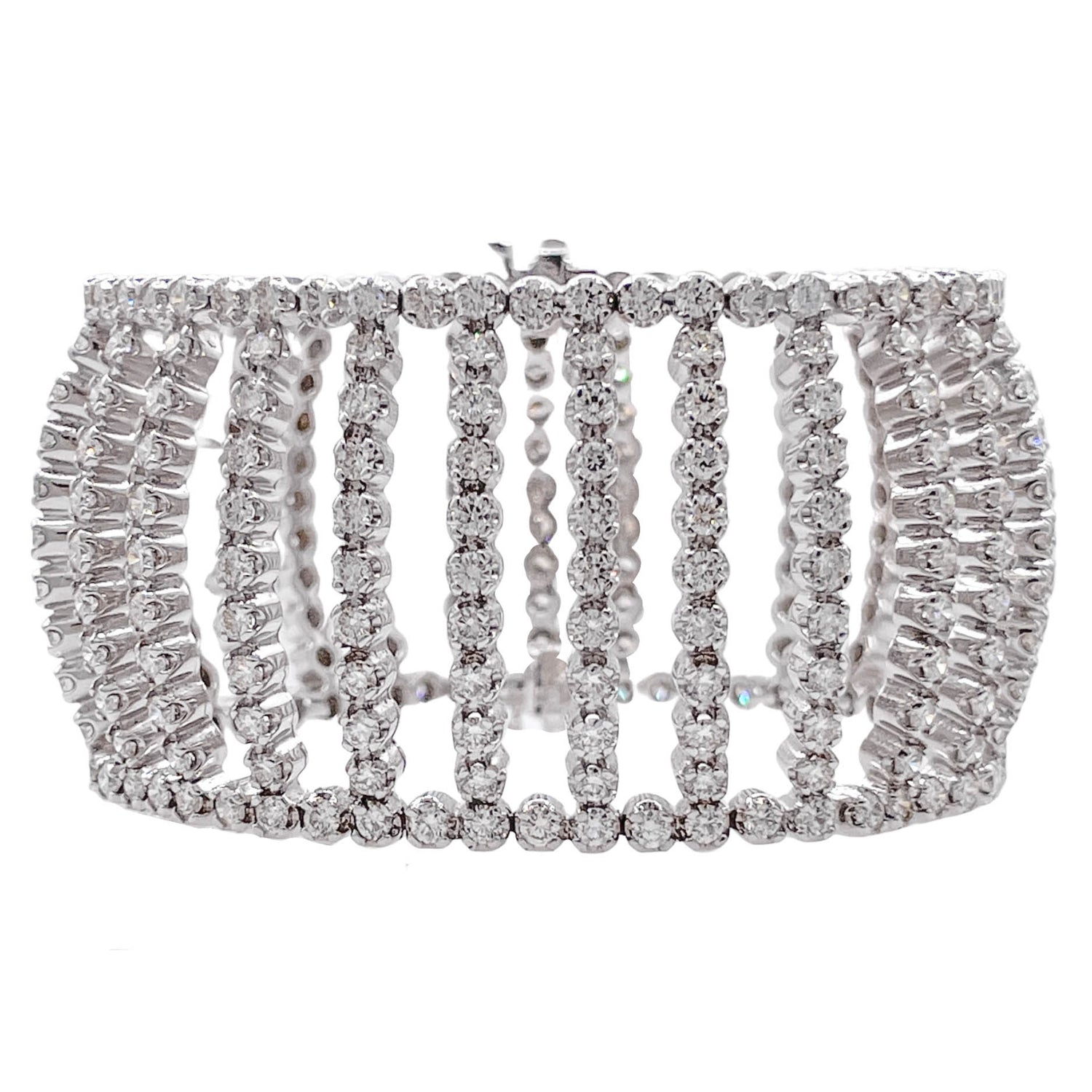 JAY FEDER 18K WHITE GOLD DIAMOND BEZEL SET WIDE BRACELET