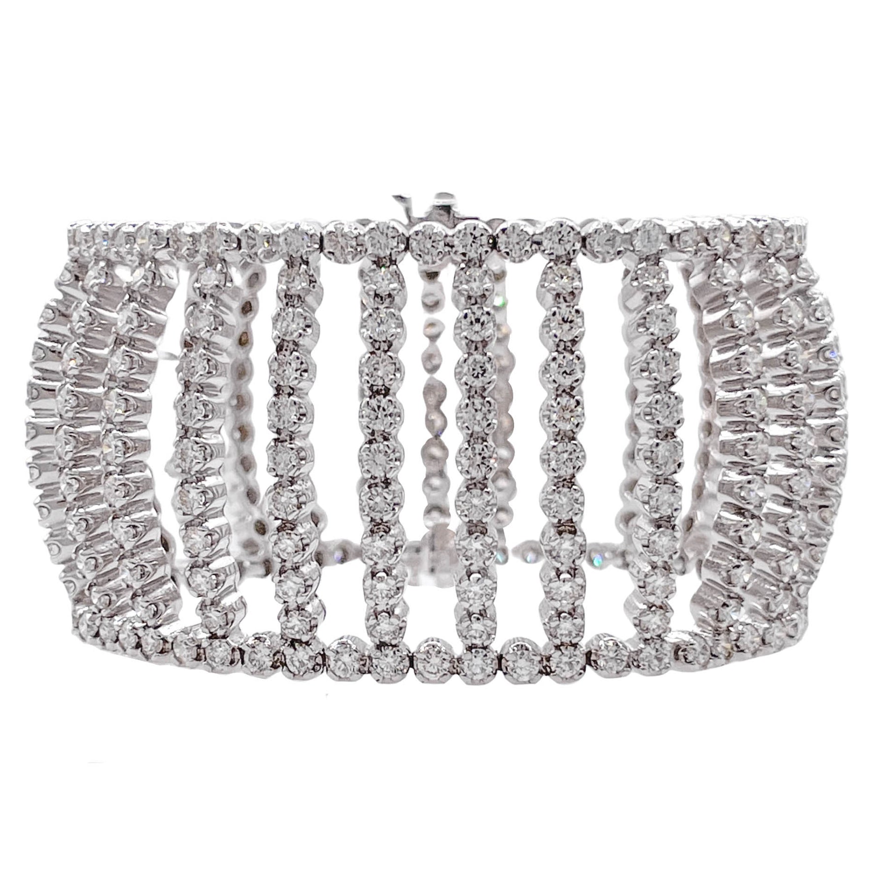 JAY FEDER 18K WHITE GOLD DIAMOND BEZEL SET WIDE BRACELET