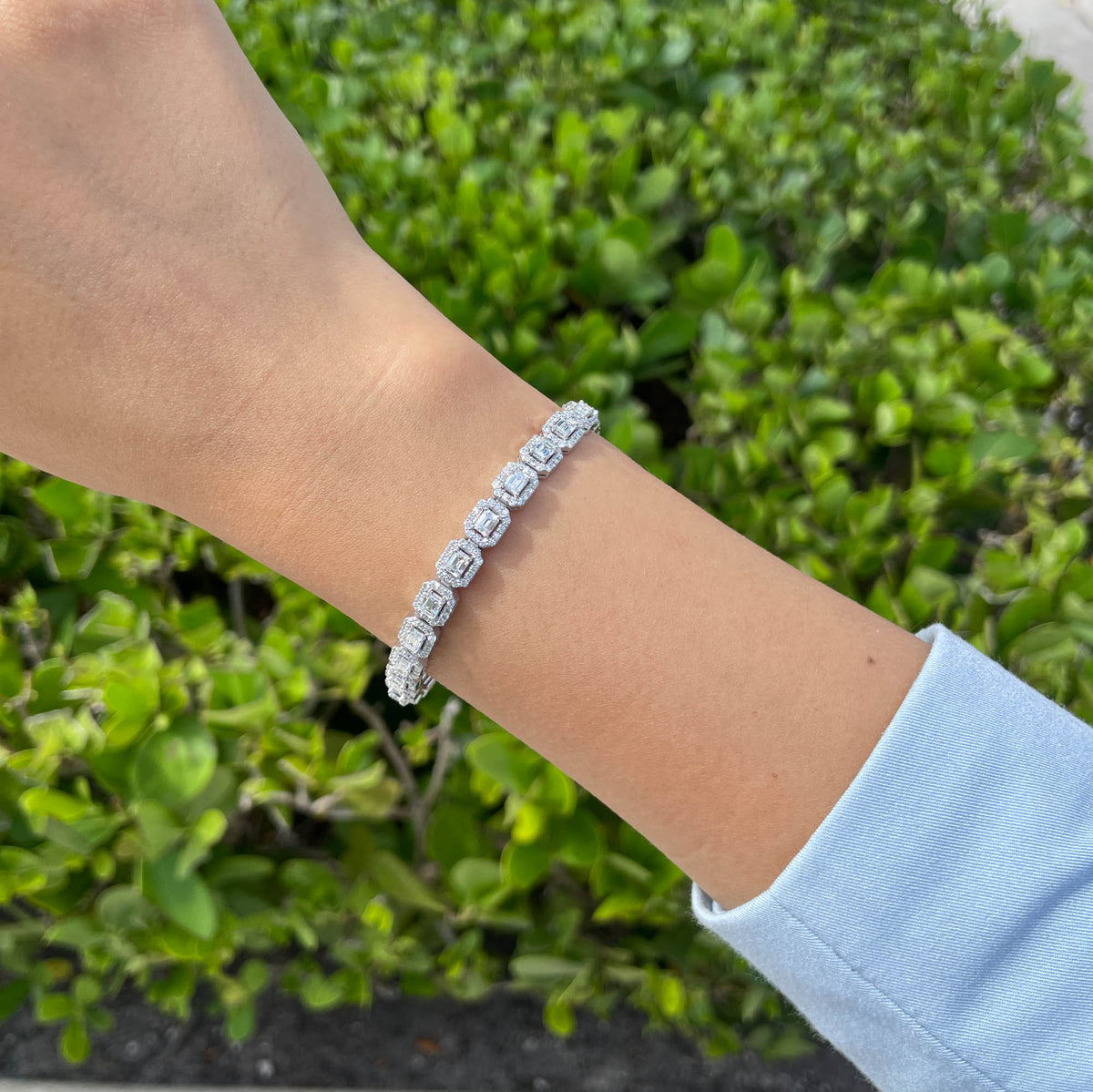 JAY FEDER 14K WHITE GOLD DIAMOND EMERALD HALO BRACELET