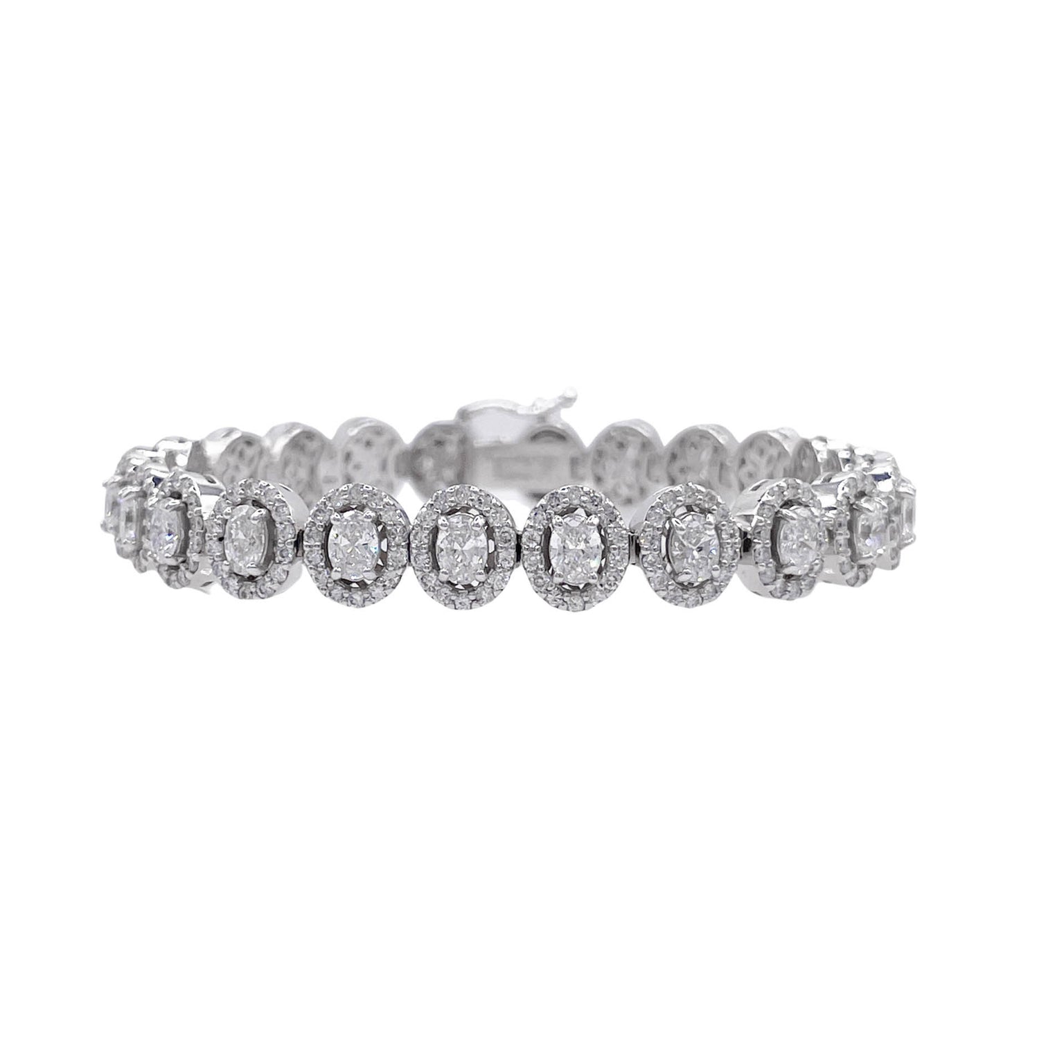 Jay Feder 14k White Gold Diamond Oval Halo Tennis Bracelet