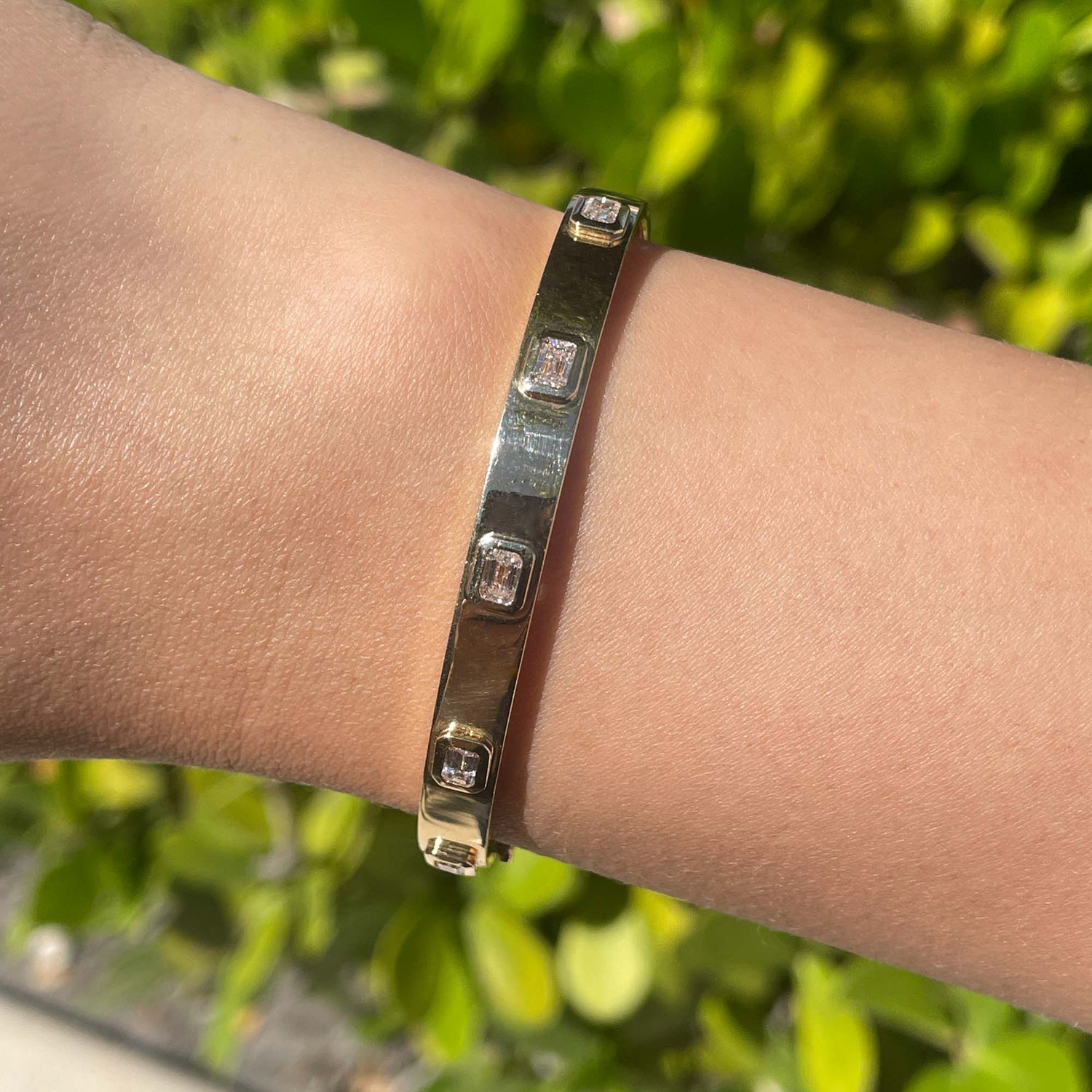 Jay Feder 14k Yellow Gold Emerald cut Diamond Bangle Bracelet