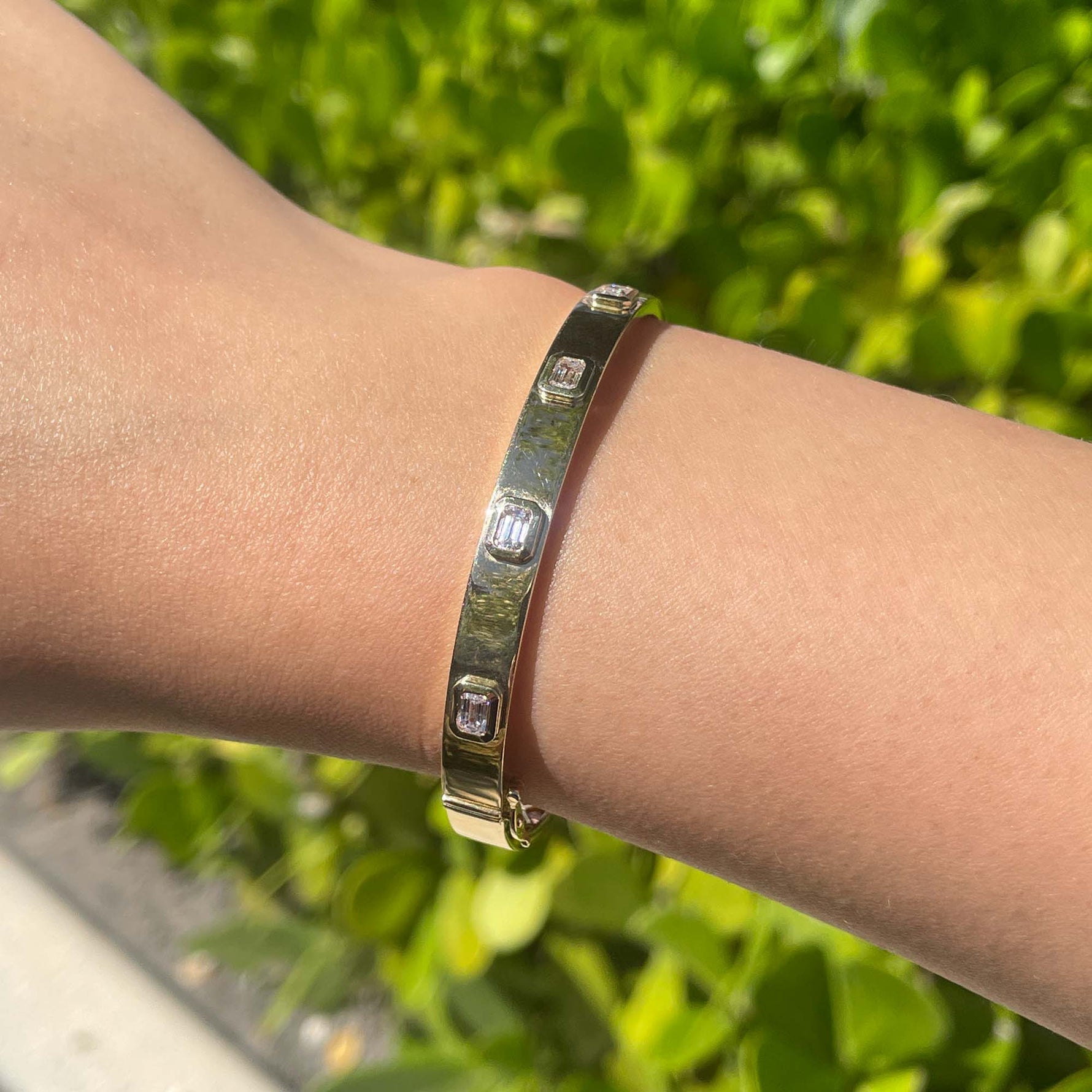 Jay Feder 14k Yellow Gold Emerald cut Diamond Bangle Bracelet