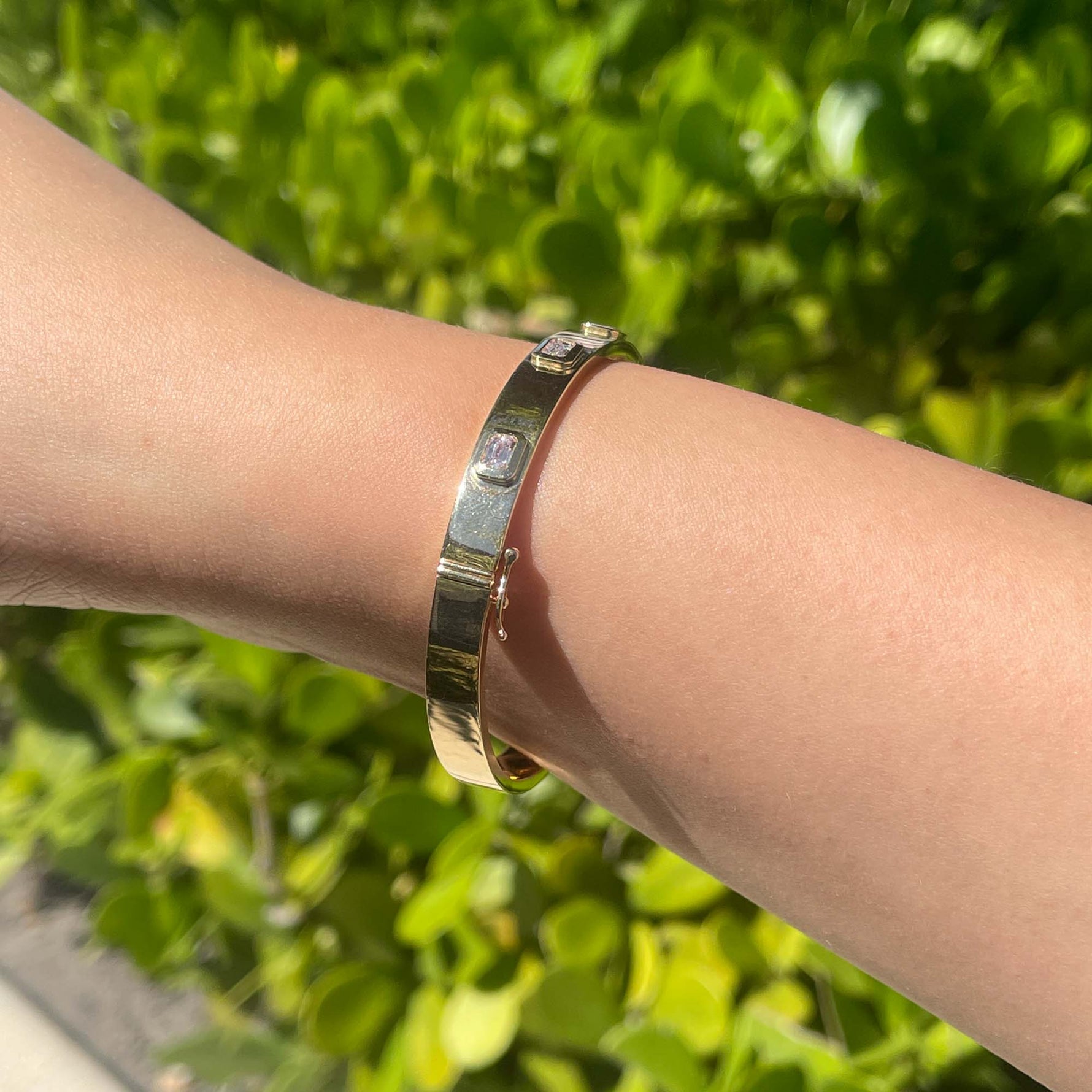 Jay Feder 14k Yellow Gold Emerald cut Diamond Bangle Bracelet