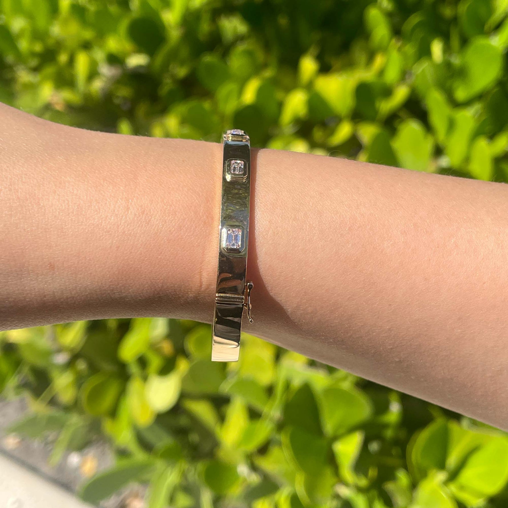 Jay Feder 14k Yellow Gold Emerald cut Diamond Bangle Bracelet