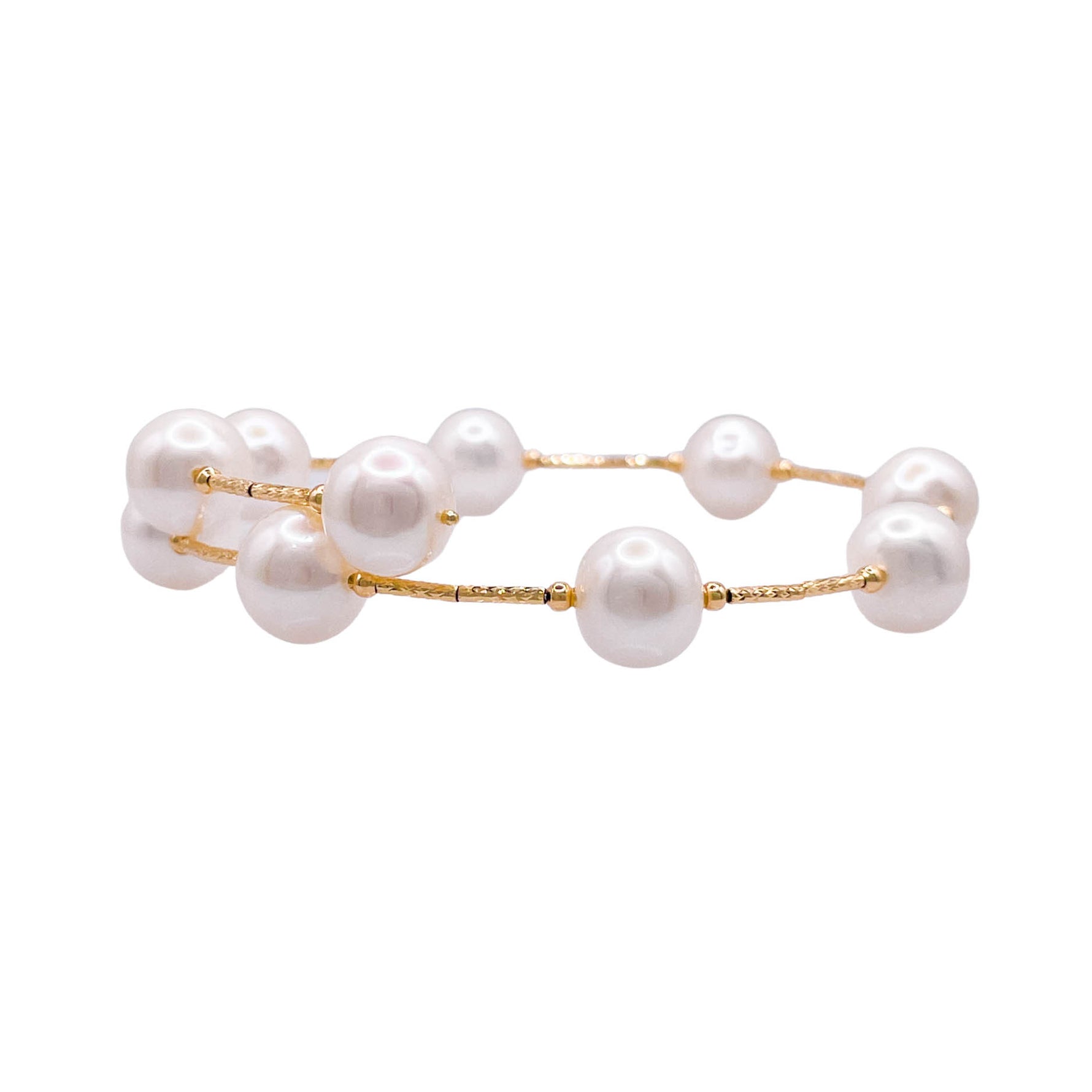 Jay Feder 18k Yellow Gold Pearl Tube Wrap Bangle Bracelet