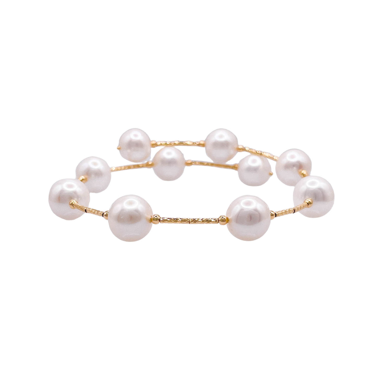 Jay Feder 18k Yellow Gold Pearl Tube Wrap Bangle Bracelet