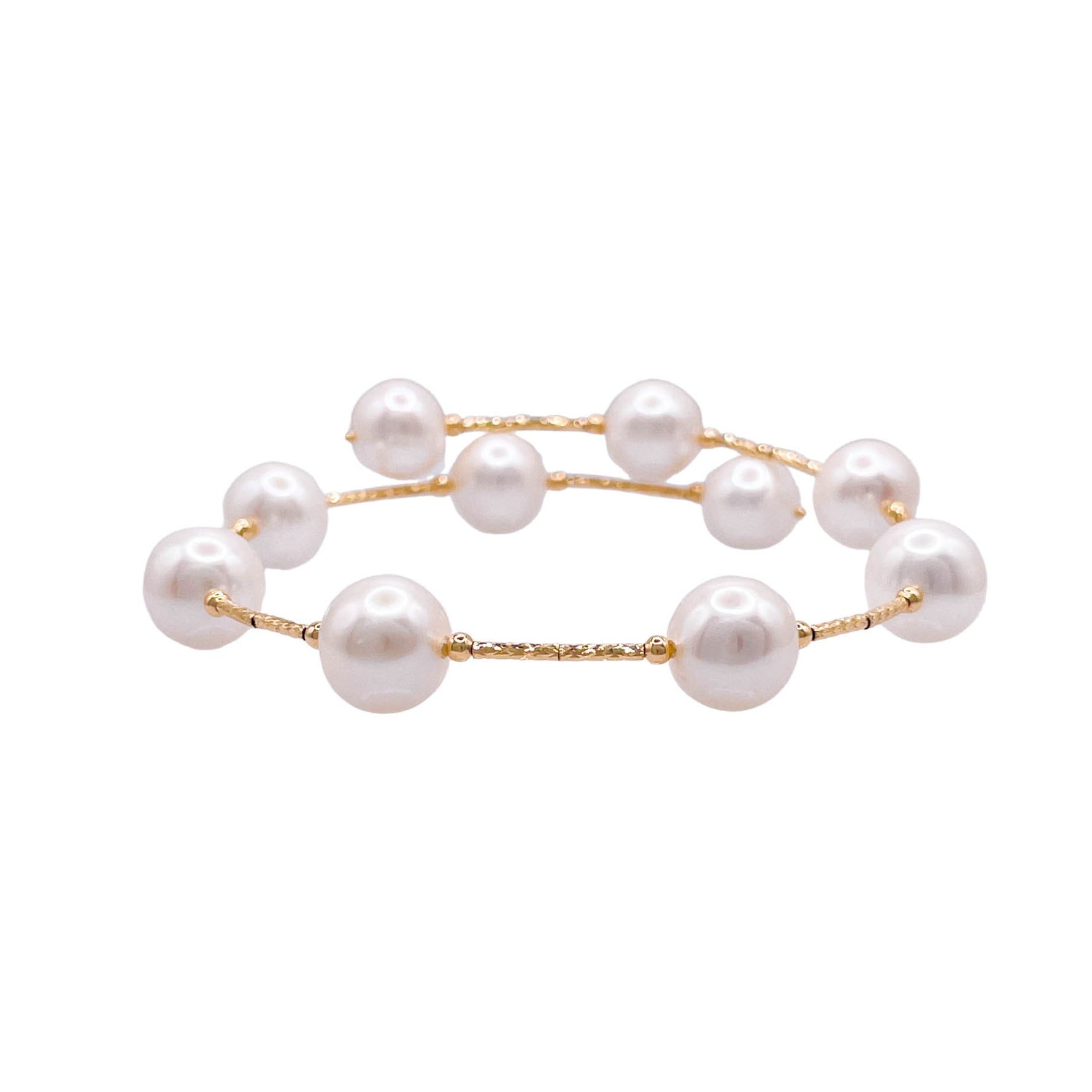 Jay Feder 18k Yellow Gold Pearl Tube Wrap Bangle Bracelet