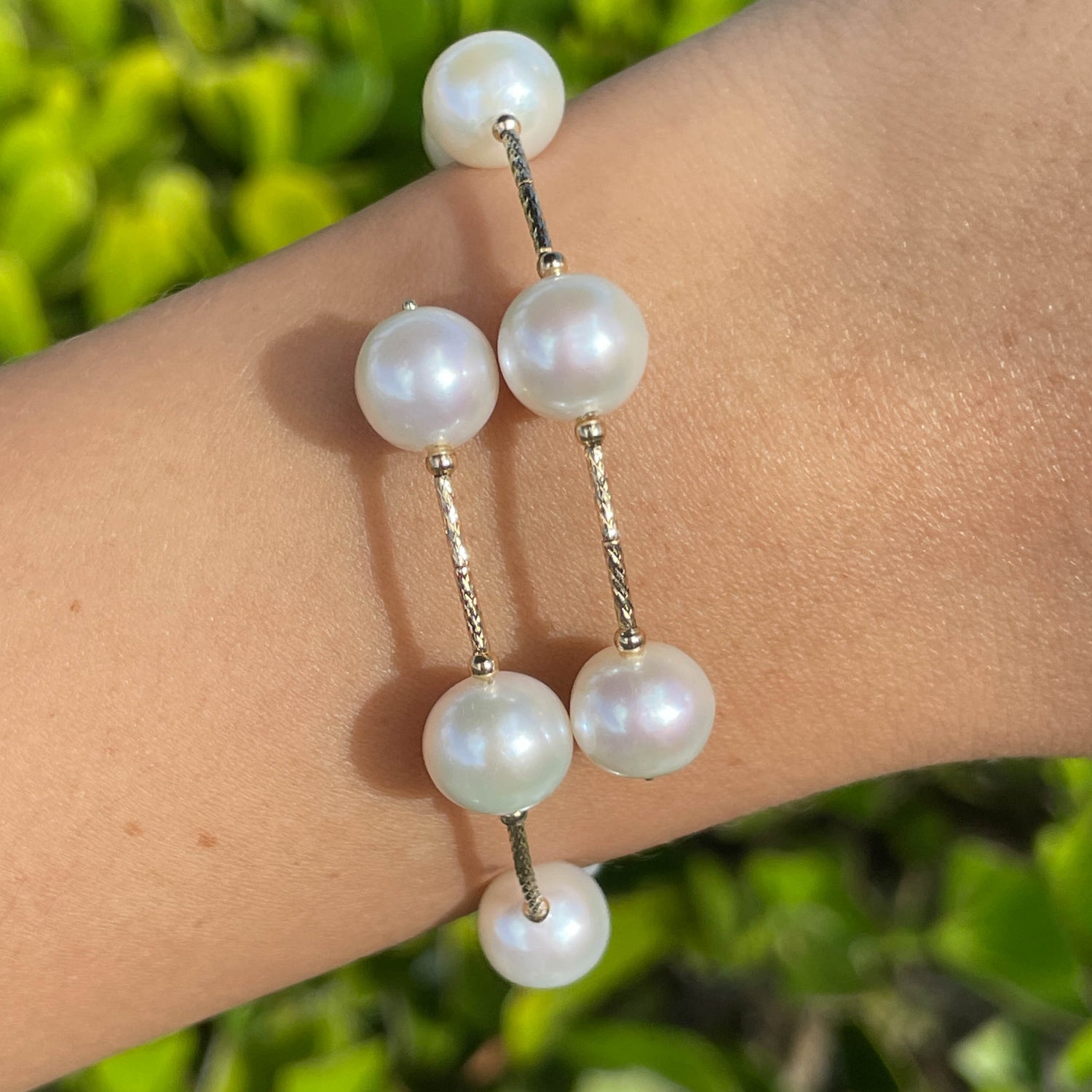 Jay Feder 18k Yellow Gold Pearl Tube Wrap Bangle Bracelet