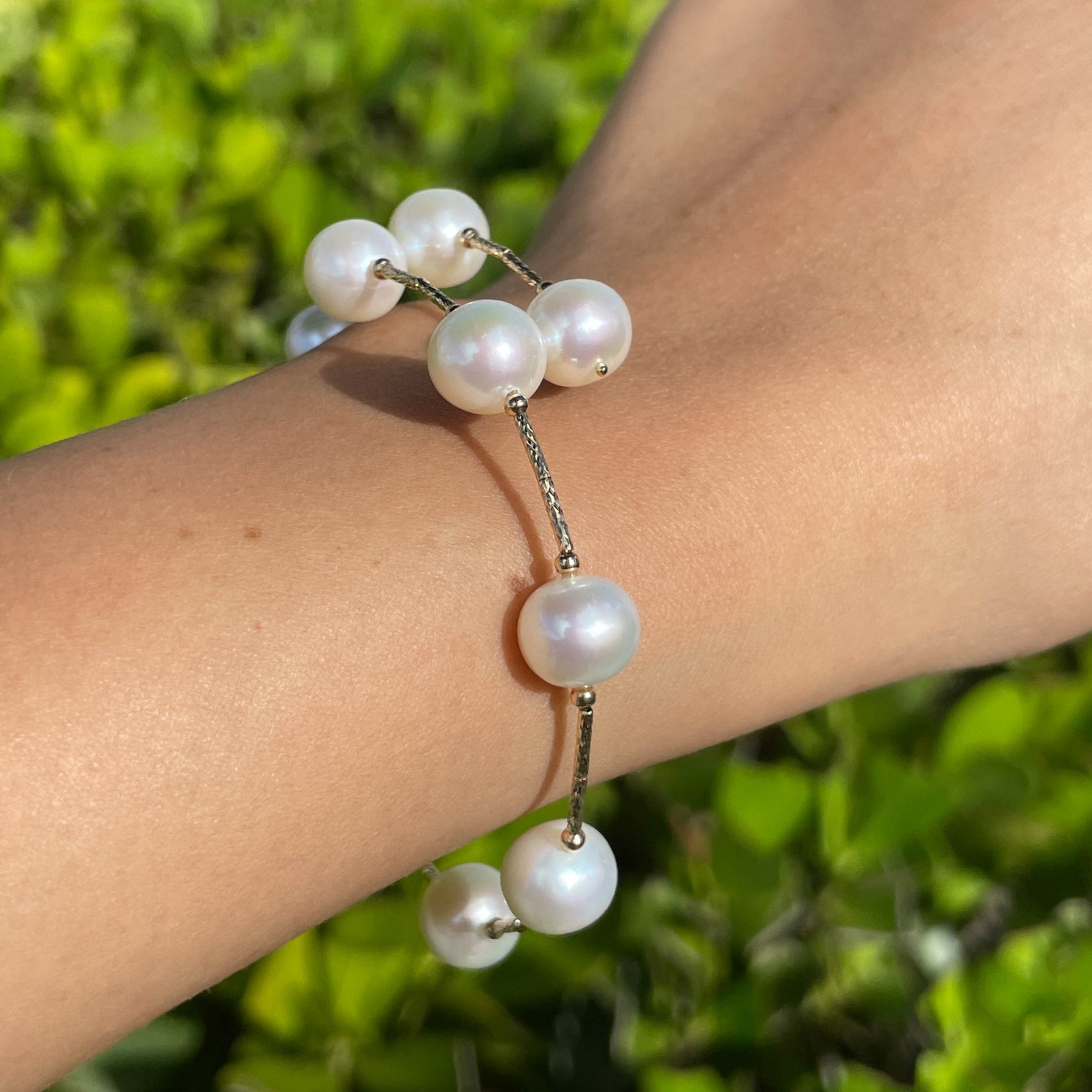 Jay Feder 18k Yellow Gold Pearl Tube Wrap Bangle Bracelet