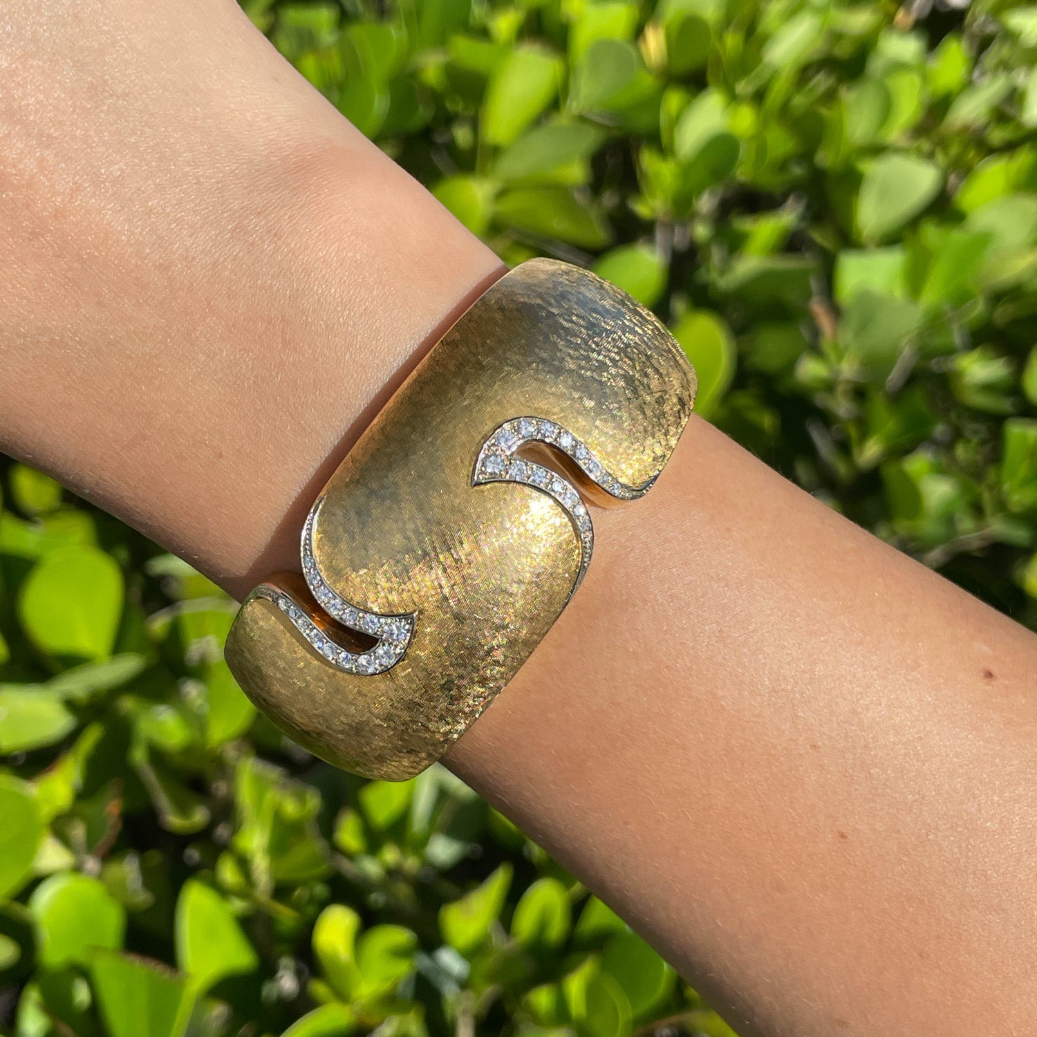 Jay Feder 18k Yellow Gold Diamond Accent Wide Cuff Bracelet