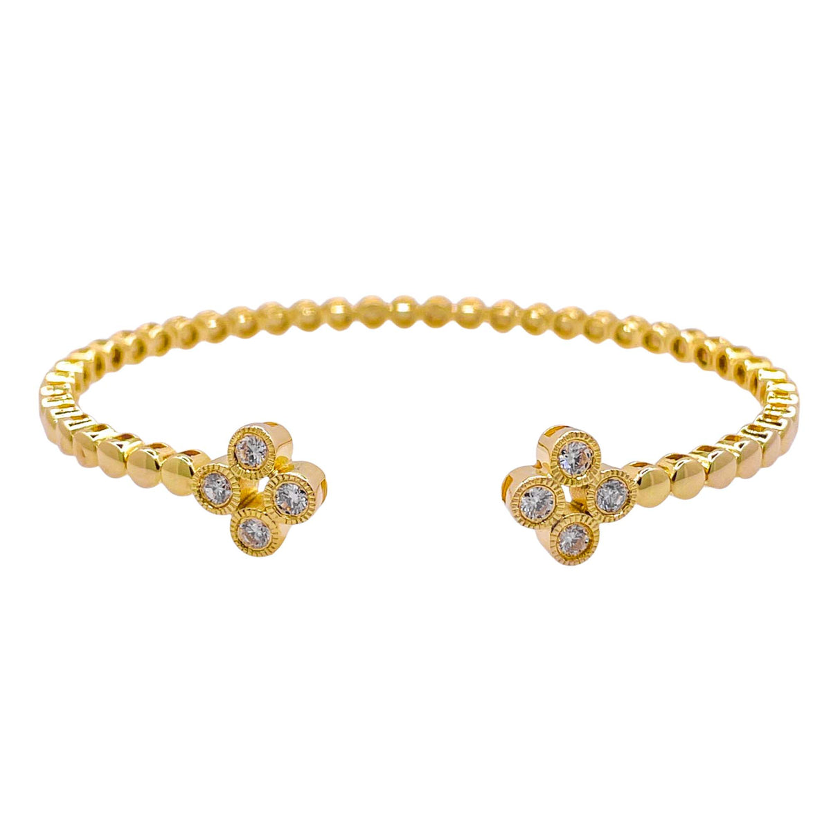 Jay Feder 14k Yellow Gold Diamond Clover Bangle Cuff Bracelet