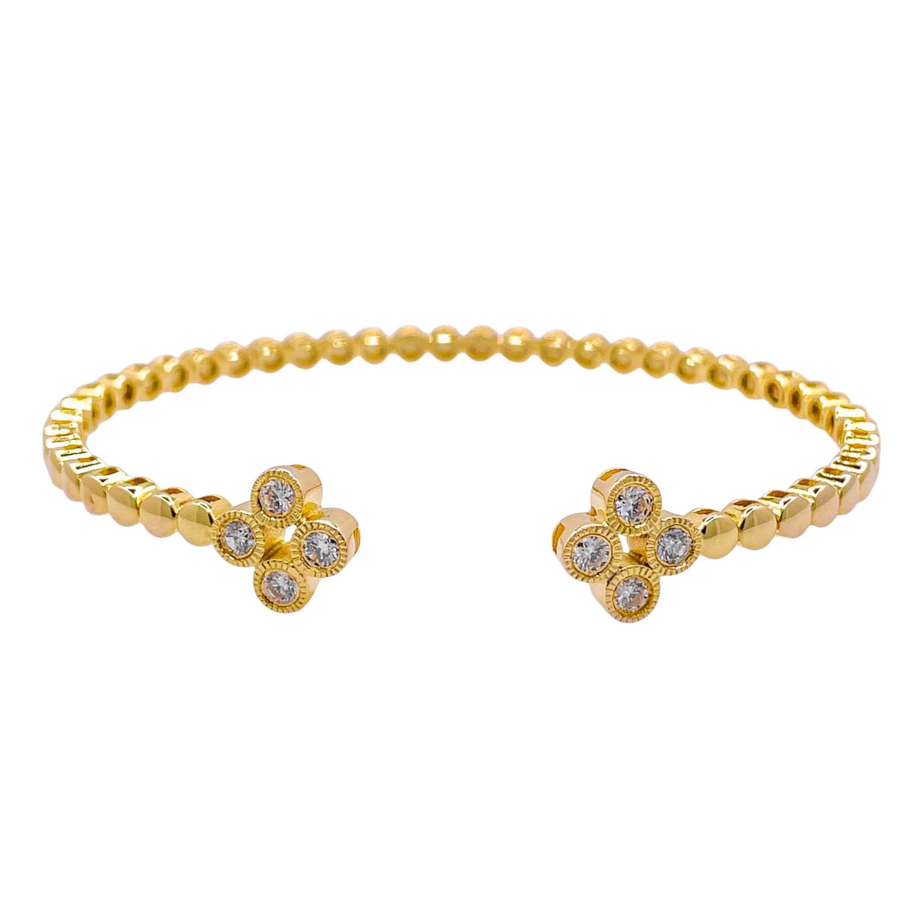 Jay Feder 14k Yellow Gold Diamond Clover Bangle Cuff Bracelet