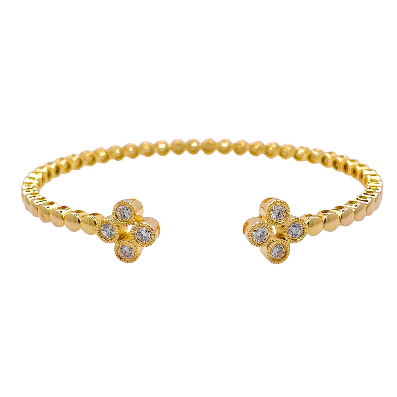 Jay Feder 14k Yellow Gold Diamond Clover Bangle Cuff Bracelet