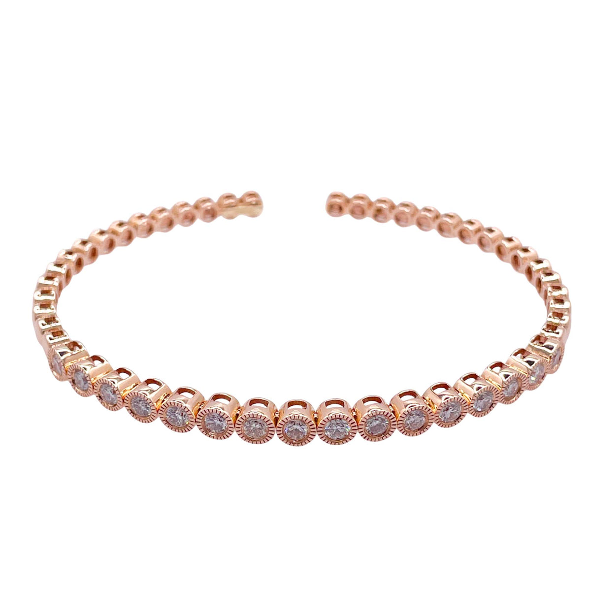 Jay Feder 14K Rose Gold Diamond Bezel Cuff Bangle Bracelet