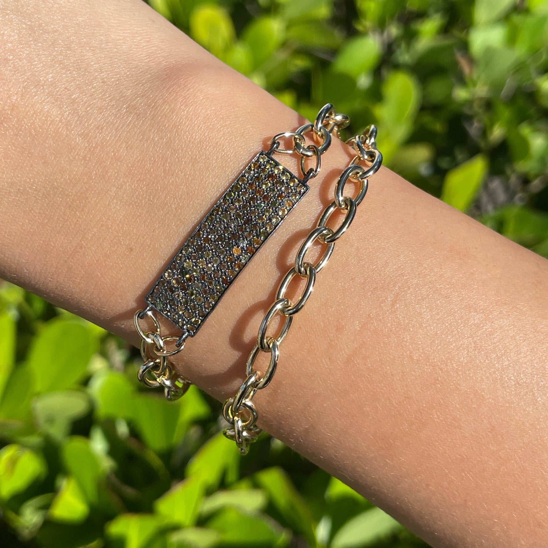 Jay Feder Silver Gold Plated Tourmaline ID Bracelet