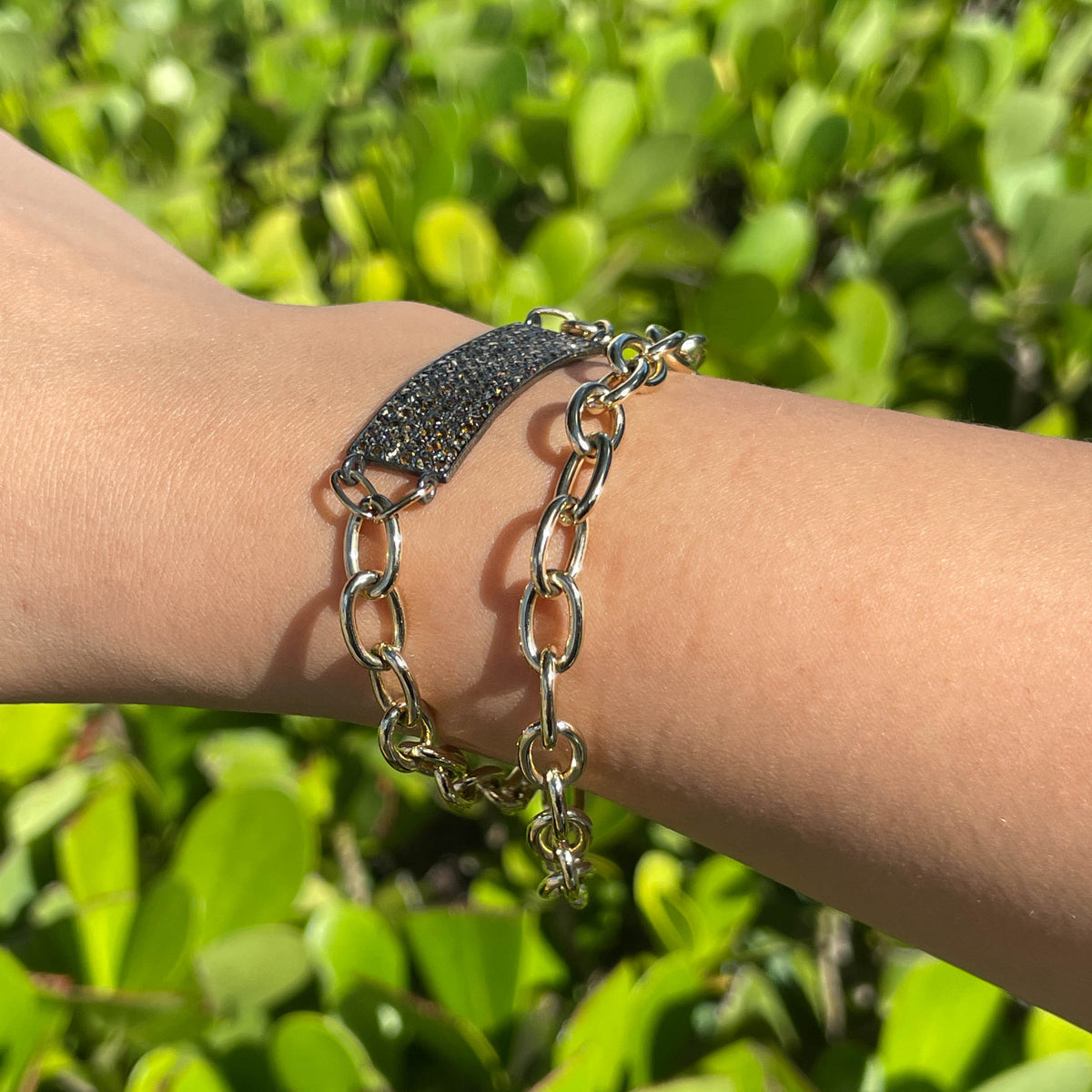 Jay Feder Silver Gold Plated Tourmaline ID Bracelet