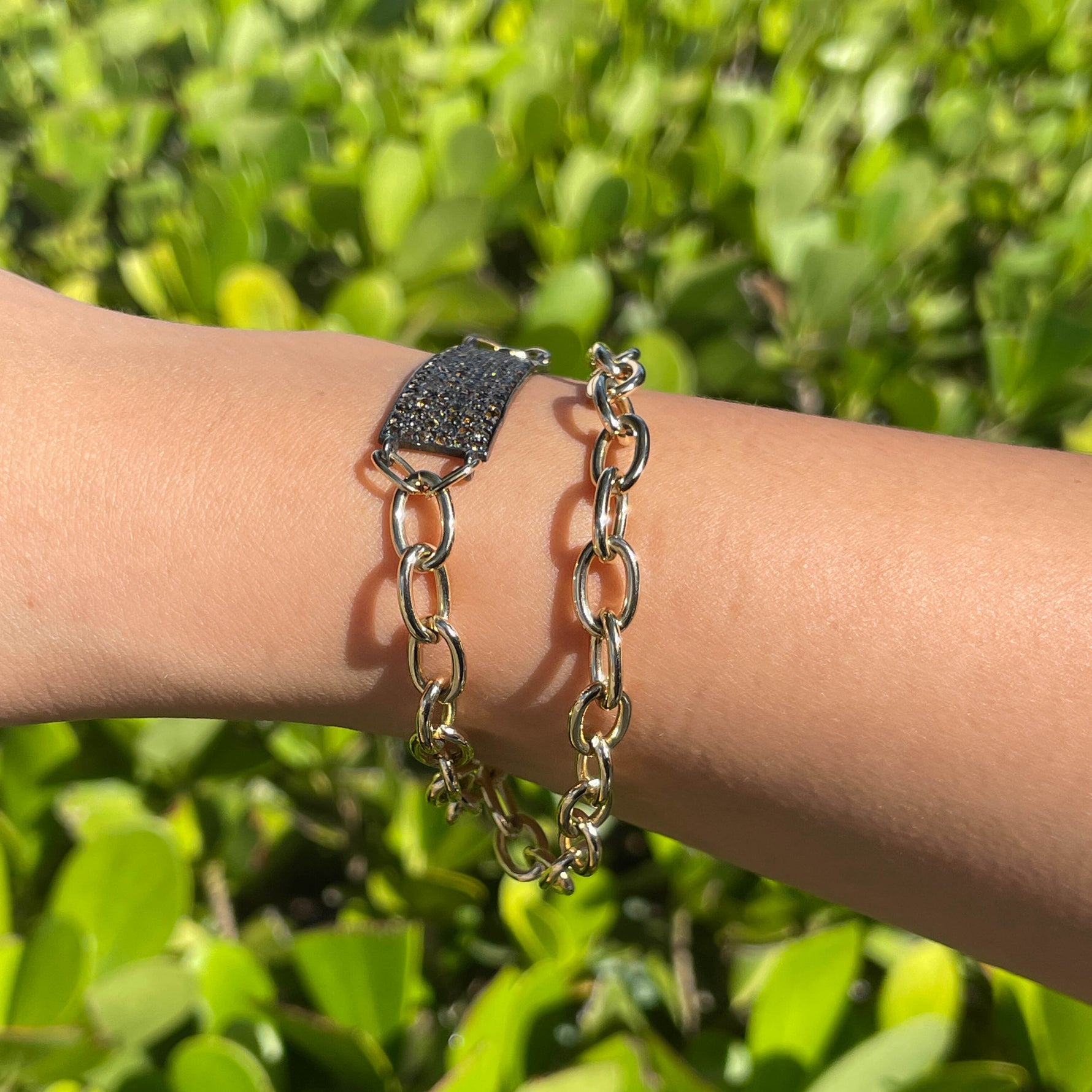 Jay Feder Silver Gold Plated Tourmaline ID Bracelet