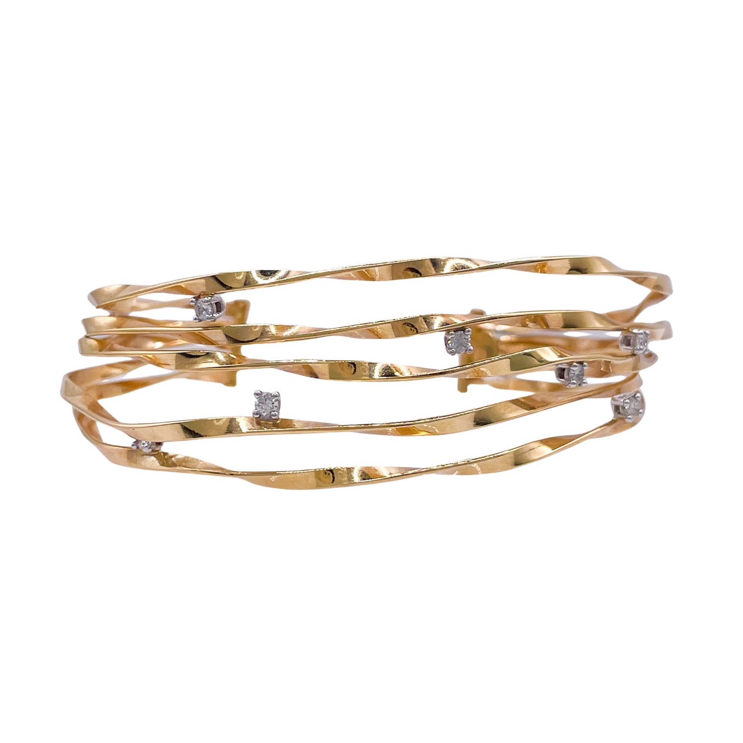 Jay Feder 14k Yellow Gold Diamond Twist Wire Bangle Bracelet