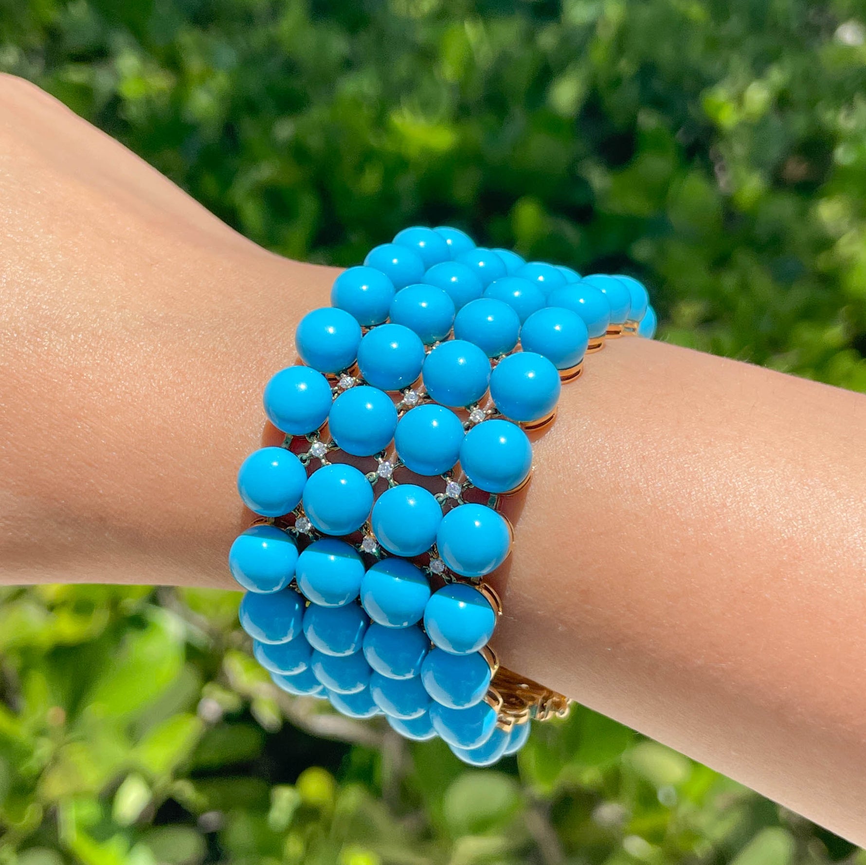 JAY FEDER 18K YELLOW GOLD TURQUOISE DIAMOND WIDE BRACELET