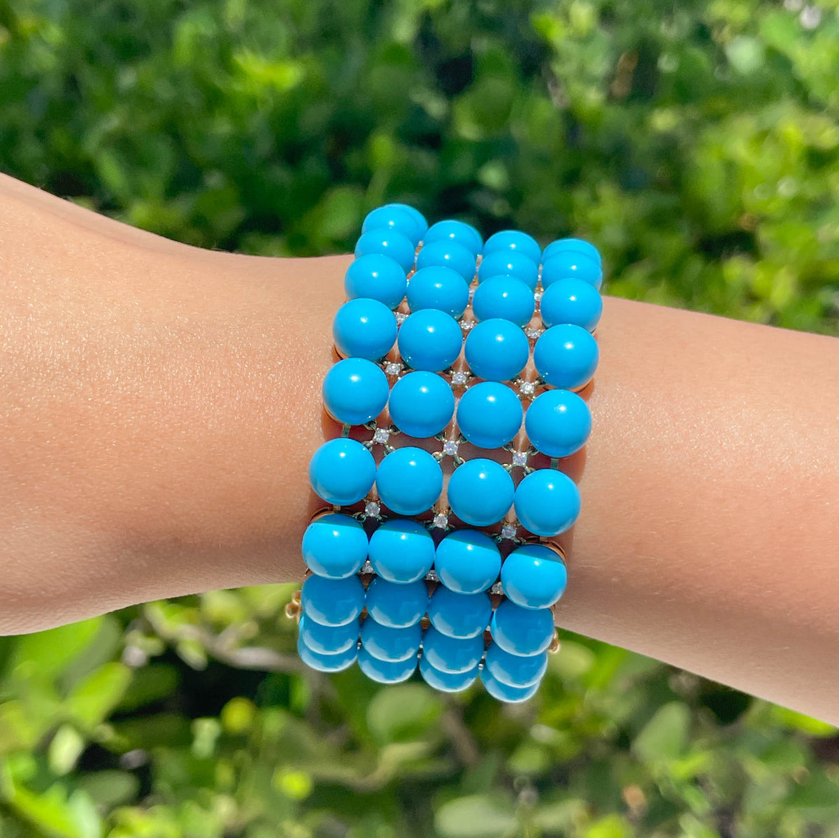 JAY FEDER 18K YELLOW GOLD TURQUOISE DIAMOND WIDE BRACELET