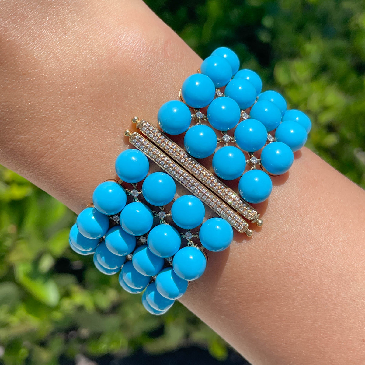 JAY FEDER 18K YELLOW GOLD TURQUOISE DIAMOND WIDE BRACELET