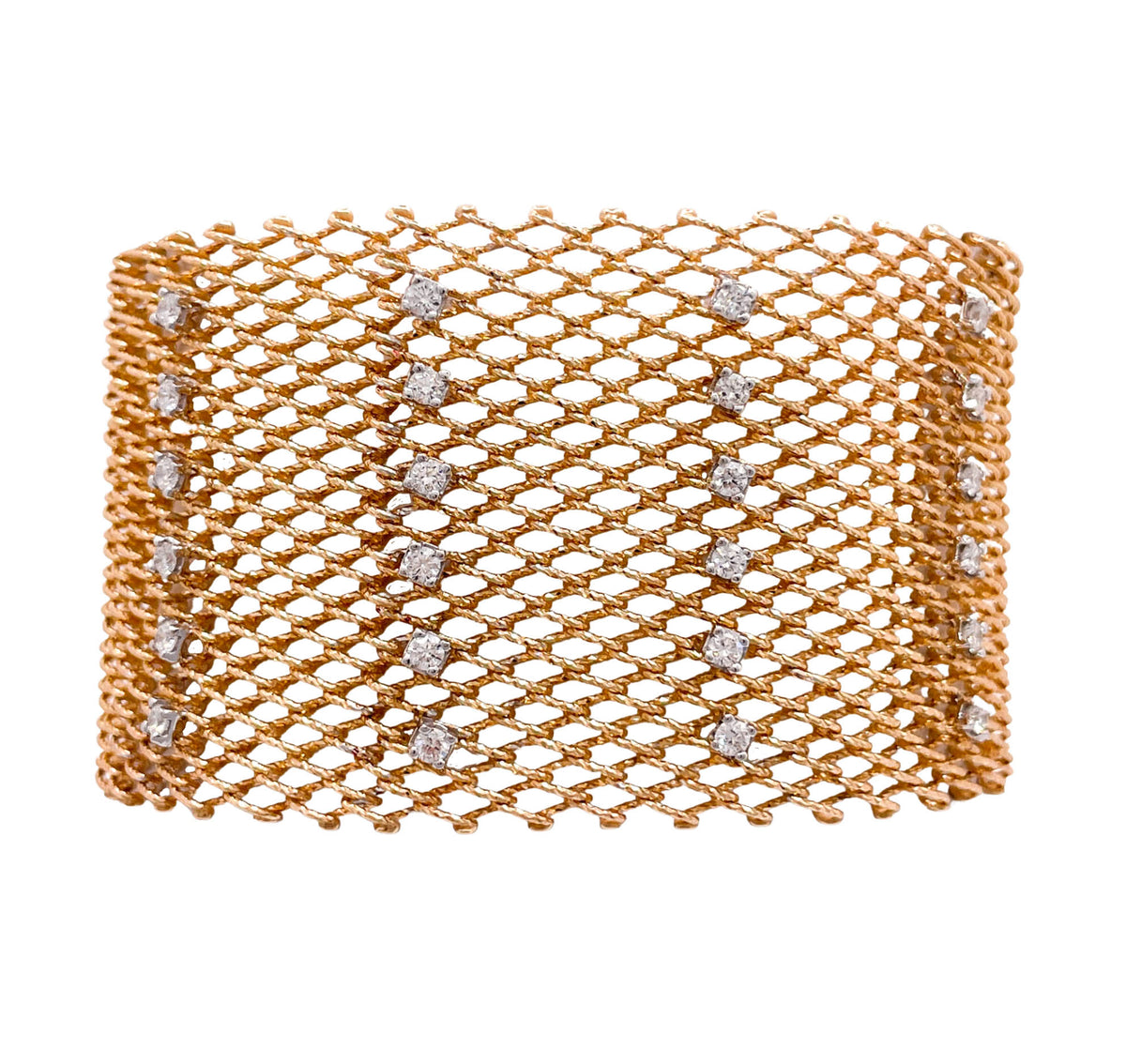 JAY FEDER 14K YELLOW GOLD DIAMOND MESH WIDE BRACELET