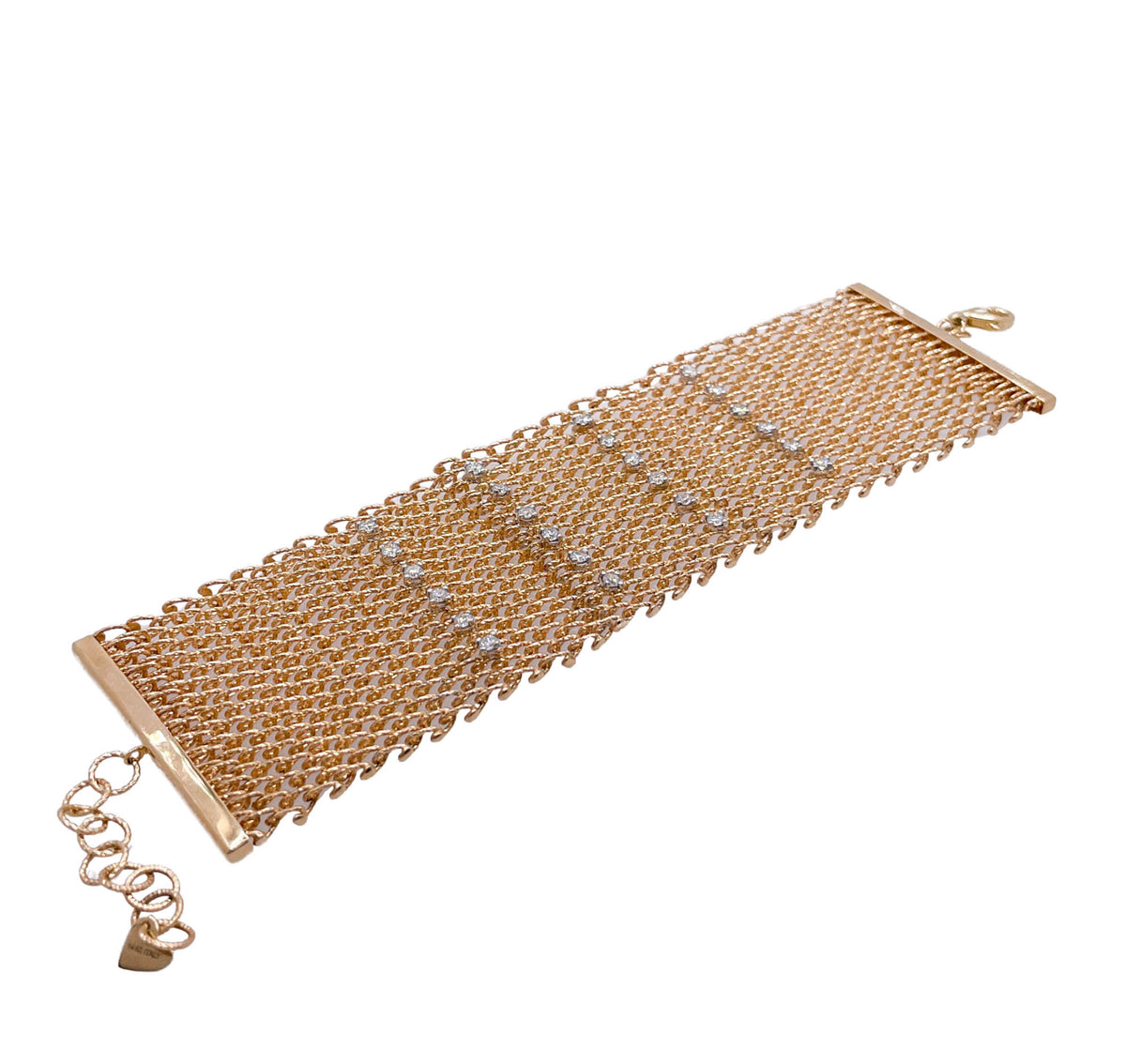 JAY FEDER 14K YELLOW GOLD DIAMOND MESH WIDE BRACELET