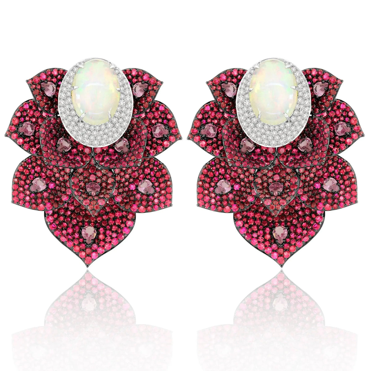 18K White Gold Kashmir Opal Ruby Statement Earrings - Jay Feder Jewelers