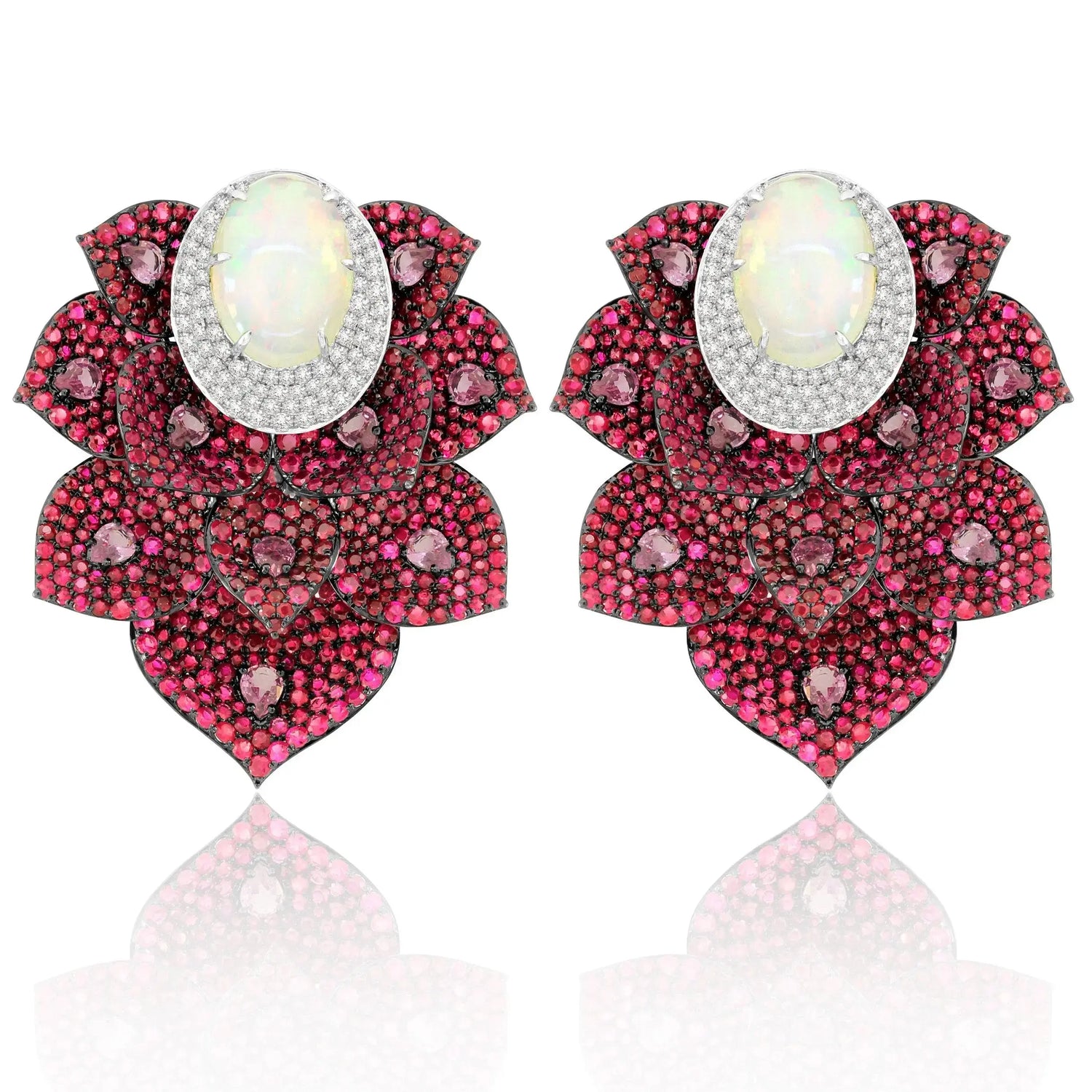 18K White Gold Kashmir Opal Ruby Statement Earrings - Jay Feder Jewelers