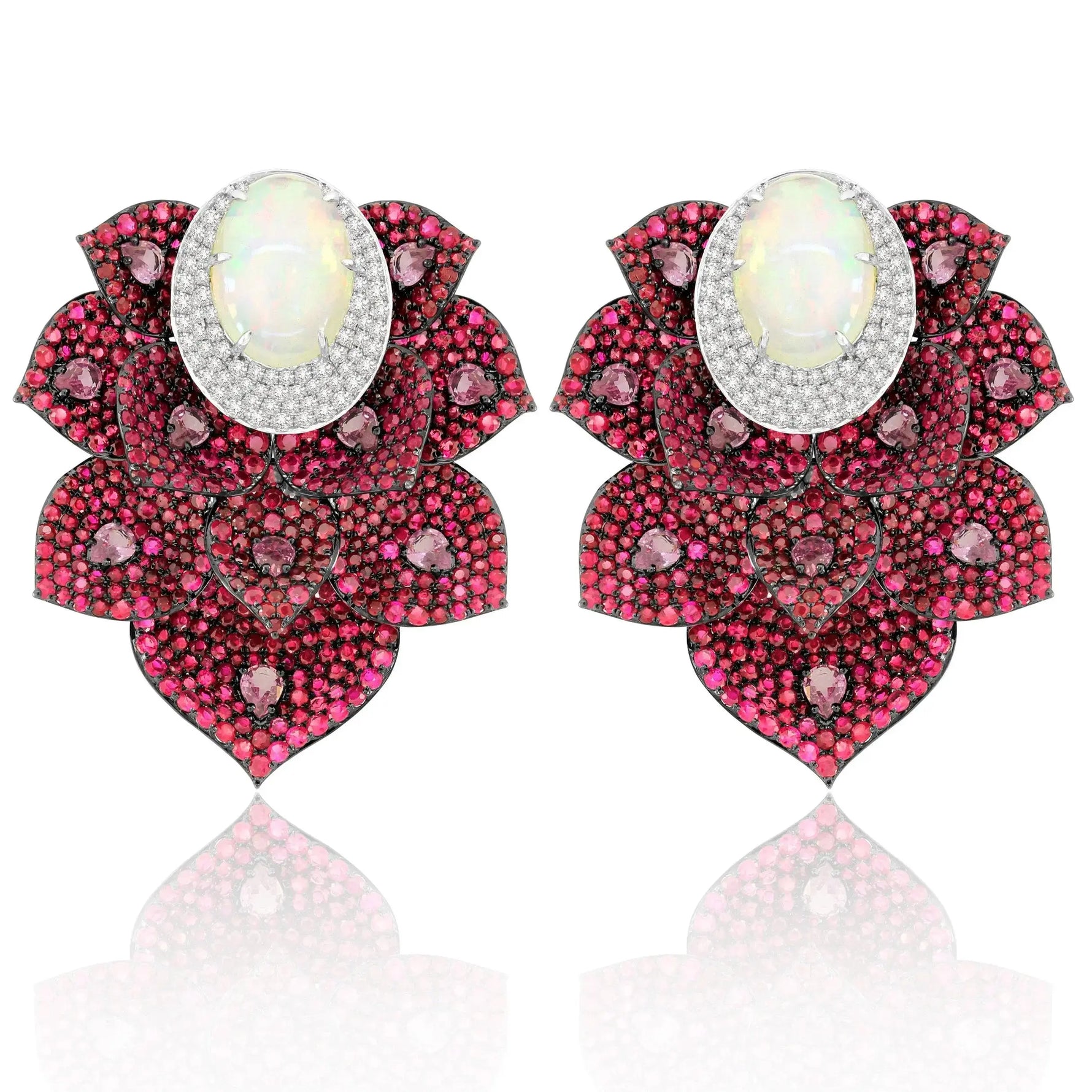 18K White Gold Kashmir Opal Ruby Statement Earrings - Jay Feder Jewelers