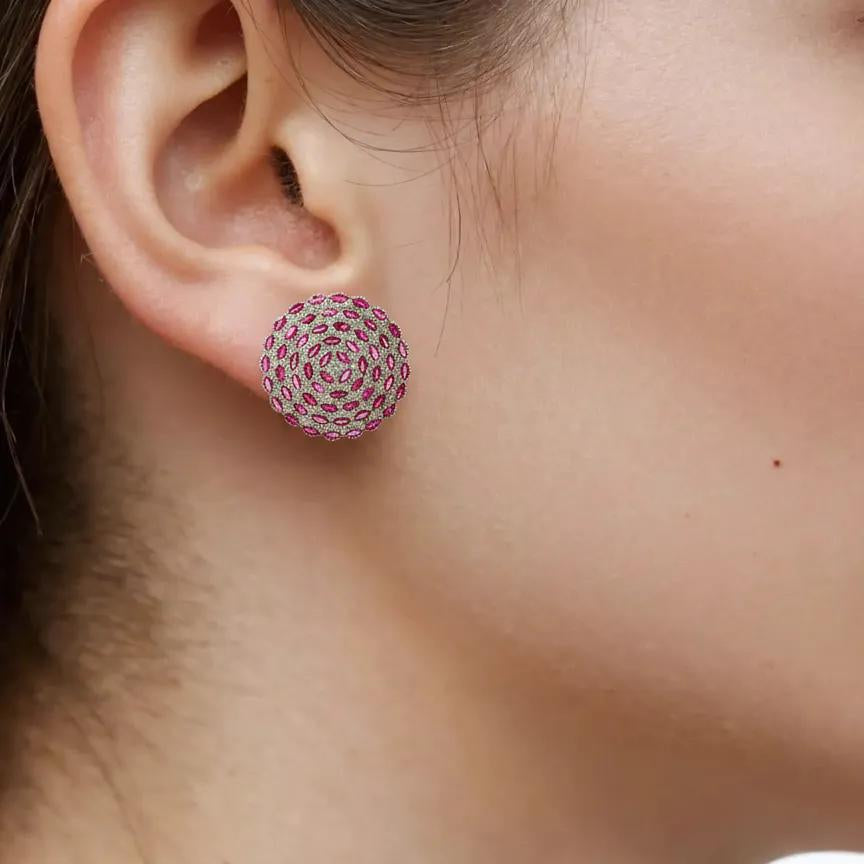 18K White Gold Ruby And Diamond Earrings