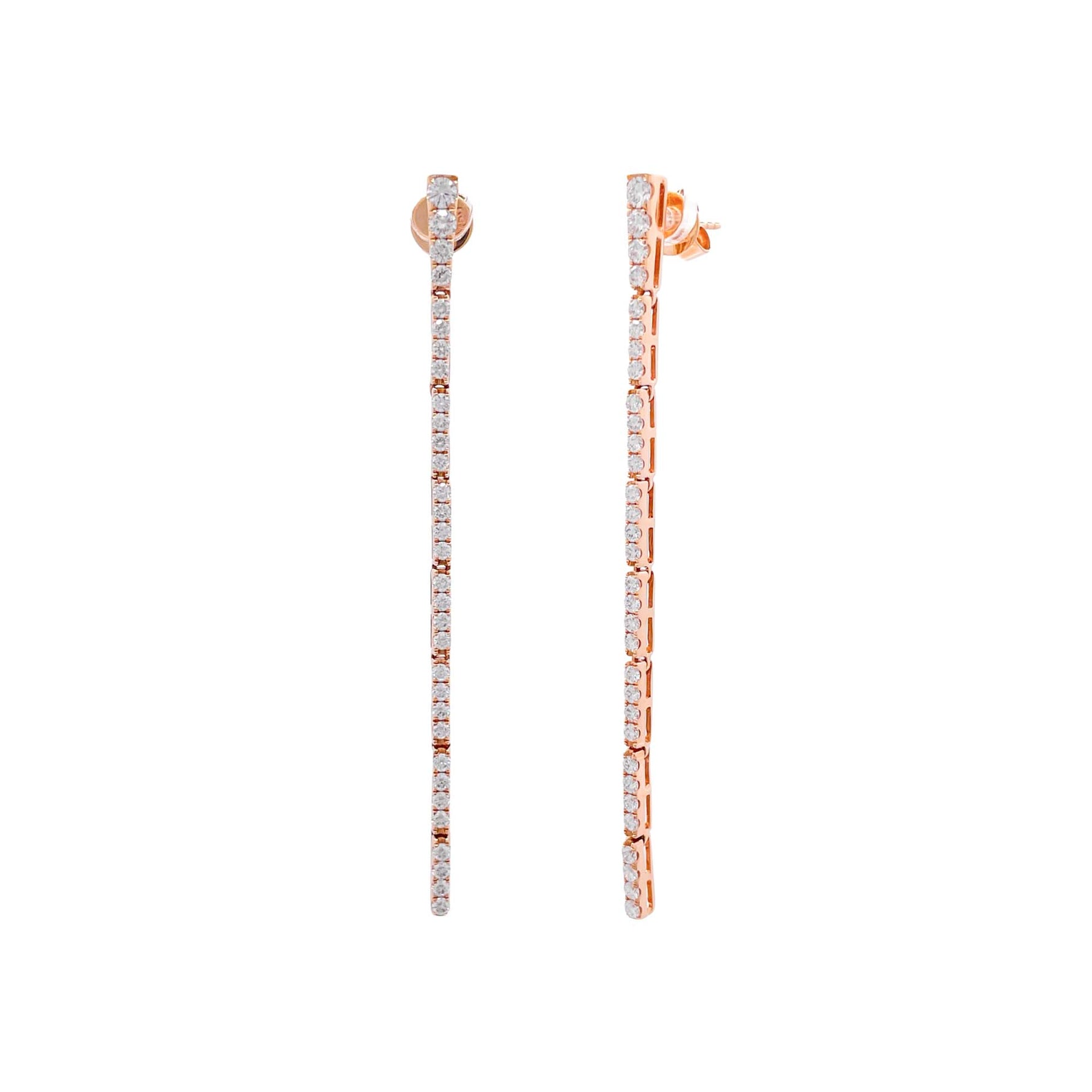 Jay Feder 18k Rose Gold Diamond Line Drop Earrings