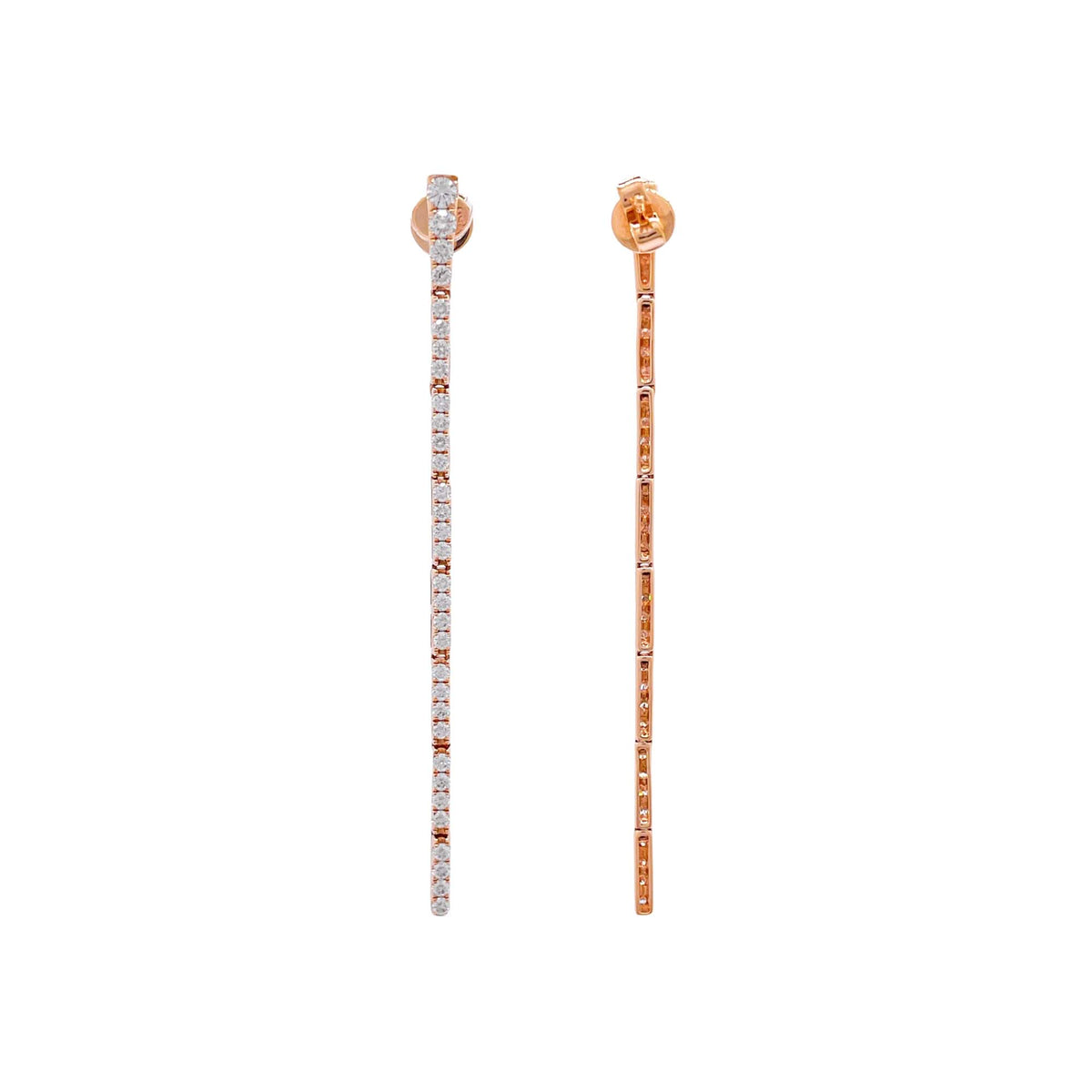 Jay Feder 18k Rose Gold Diamond Line Drop Earrings